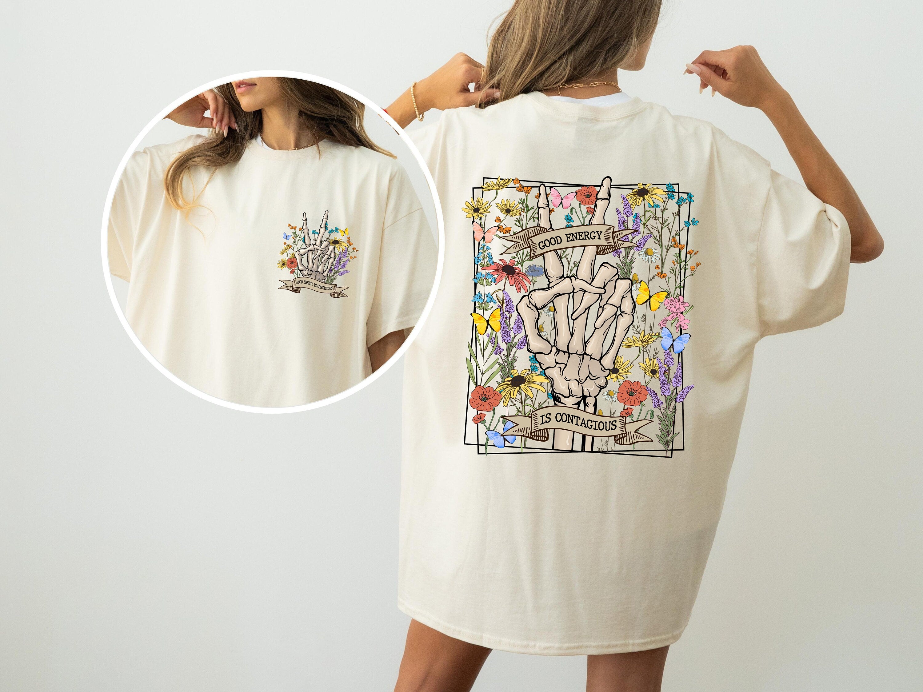 Good Energy Is Contagious Shirt, Motivational Shirt, Positive Shirt, Halloween Shirt, Skeleton Flower Shirt, Retro Halloween Shirt