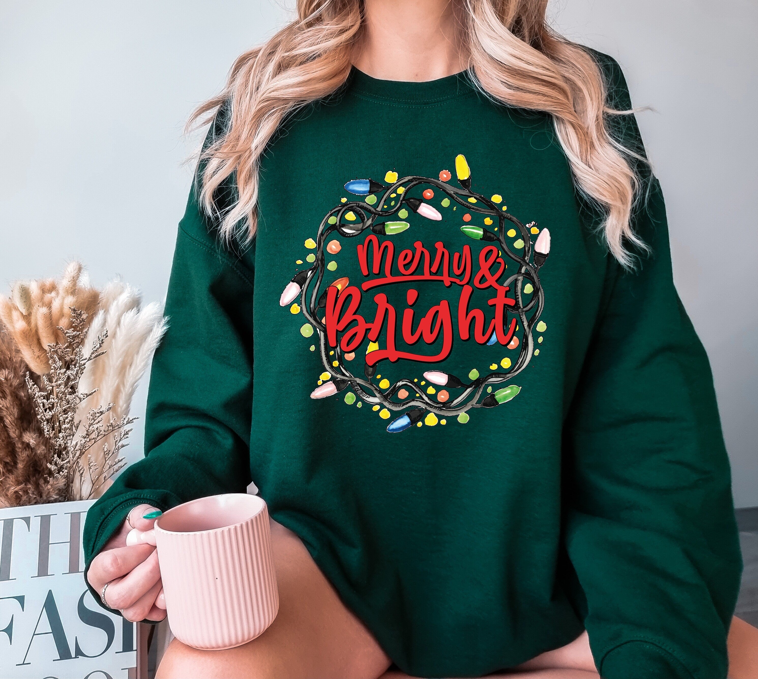 Merry Bright Christmas Sweatshirt, Merry Christmas Sweatshirt, Trendy Christmas Sweatshirts, Light Christmas Sweatshirt, Happy Christmas