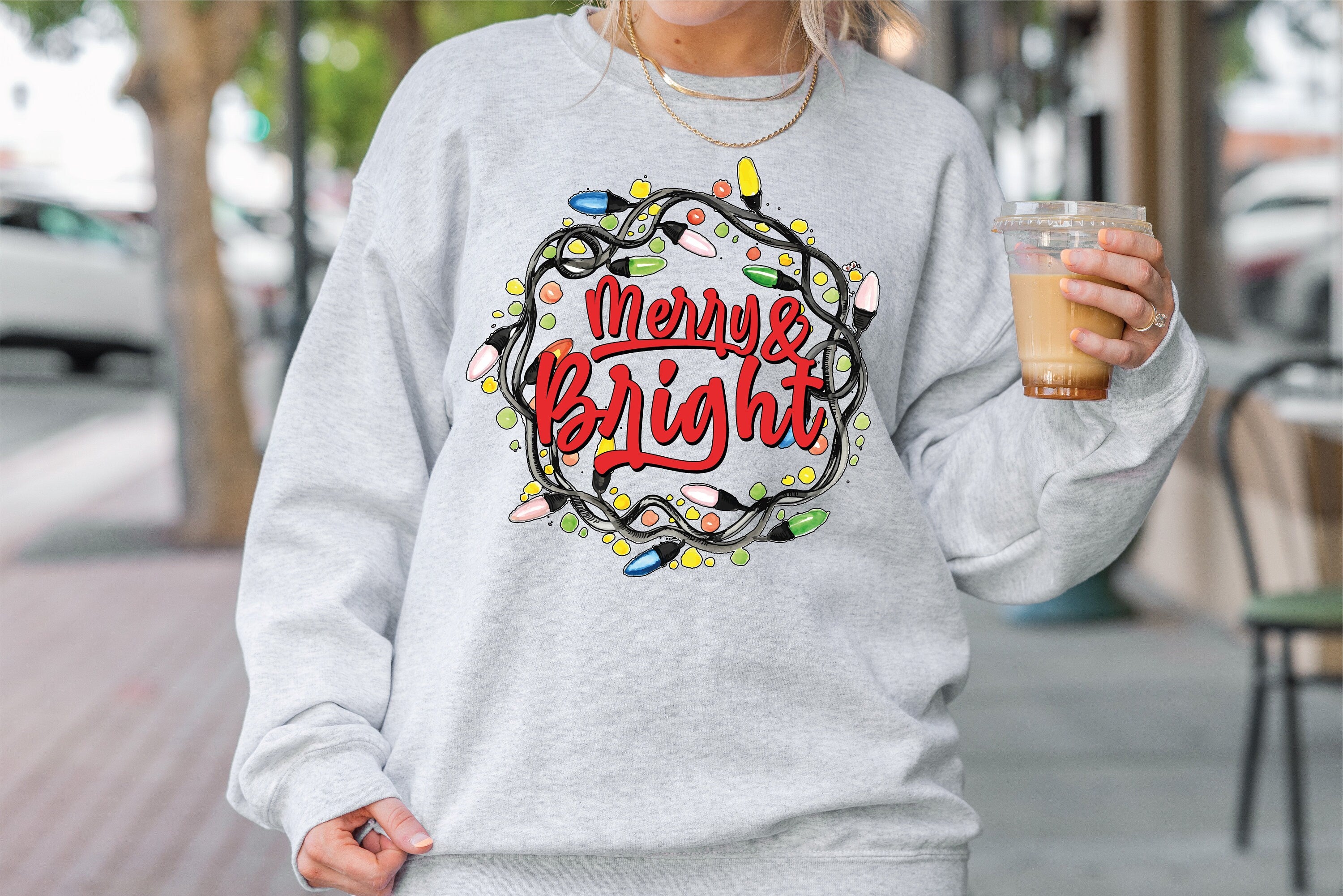 Merry Bright Christmas Sweatshirt, Merry Christmas Sweatshirt, Trendy Christmas Sweatshirts, Light Christmas Sweatshirt, Happy Christmas