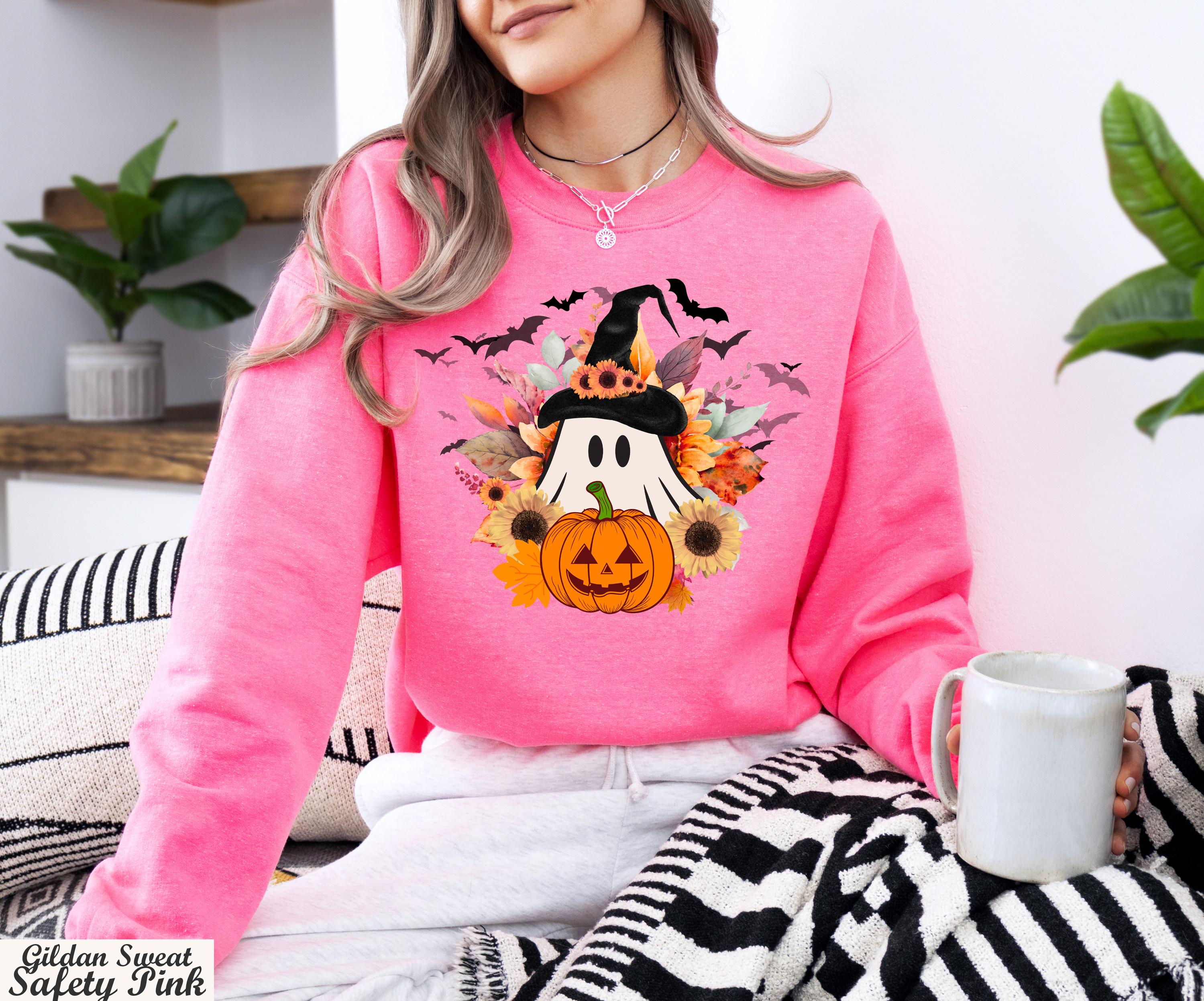 Wildflower Ghost Halloween Sweatshirt,Spooky Pumpkin Long Sleeve Shirt,Trick or Treat Outfit, Halloween Fall Sweater,Autumn Fall Sweater