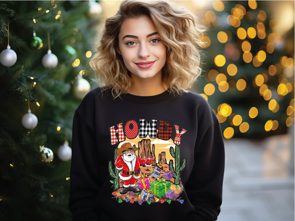 Howdy Christmas Sweatshirt, Retro Howdy Santa Sweatshirt, Country Sweatshirt, Christmas Cowboy Sweatshirt, Retro Christmas Sweatshirt