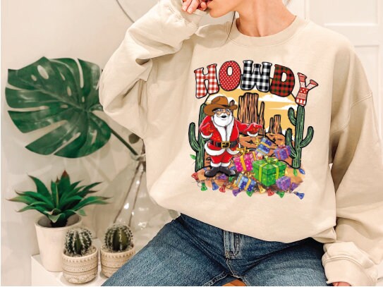 Howdy Christmas Sweatshirt, Retro Howdy Santa Sweatshirt, Country Sweatshirt, Christmas Cowboy Sweatshirt, Retro Christmas Sweatshirt