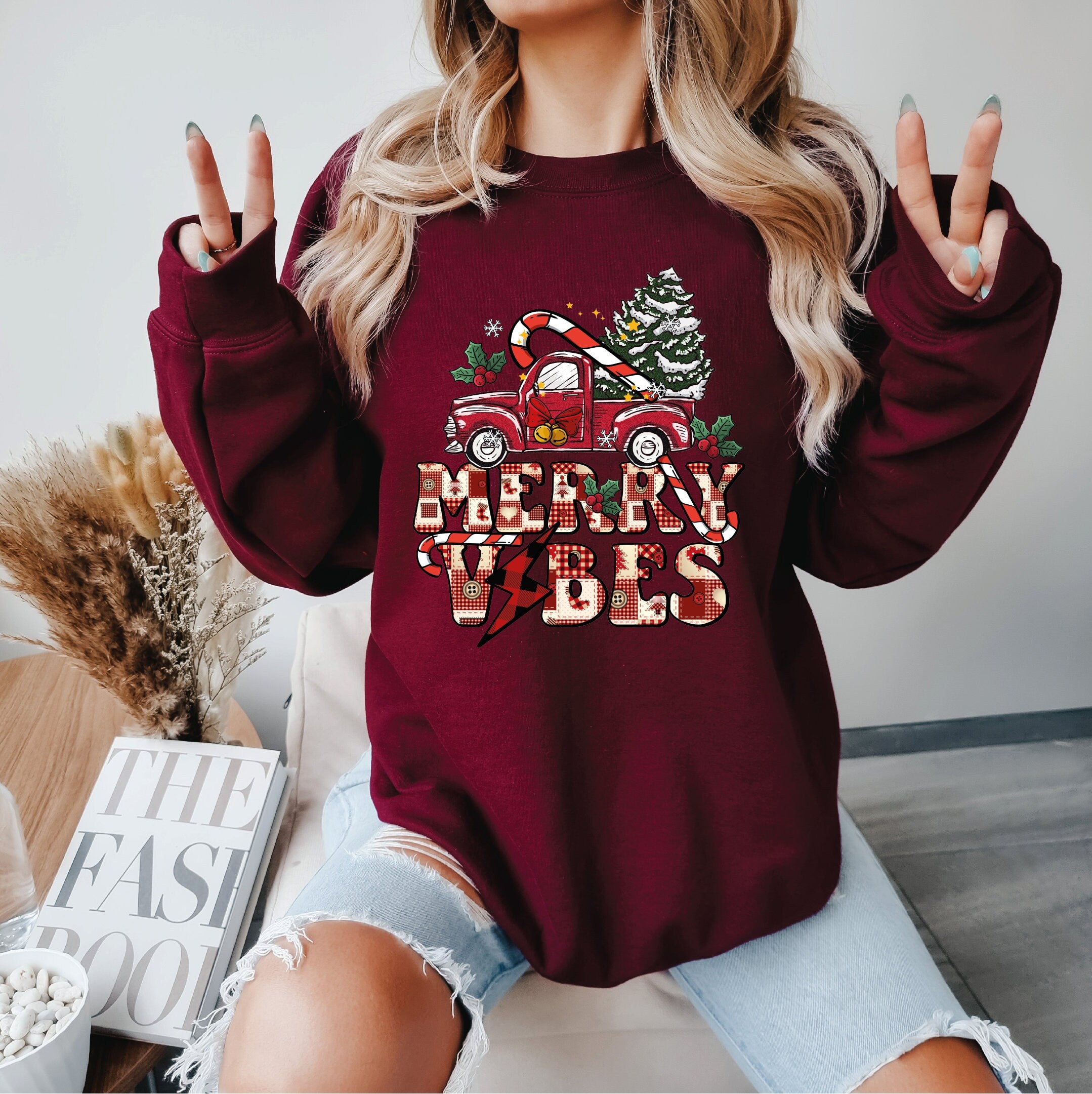 Merry Vibes Sweatshirt Christmas Sweatshirt, Christmas Vibes Sweatshirt, Winter Holiday Sweater, Christmas Gift, Christmas, Trendy Sweater
