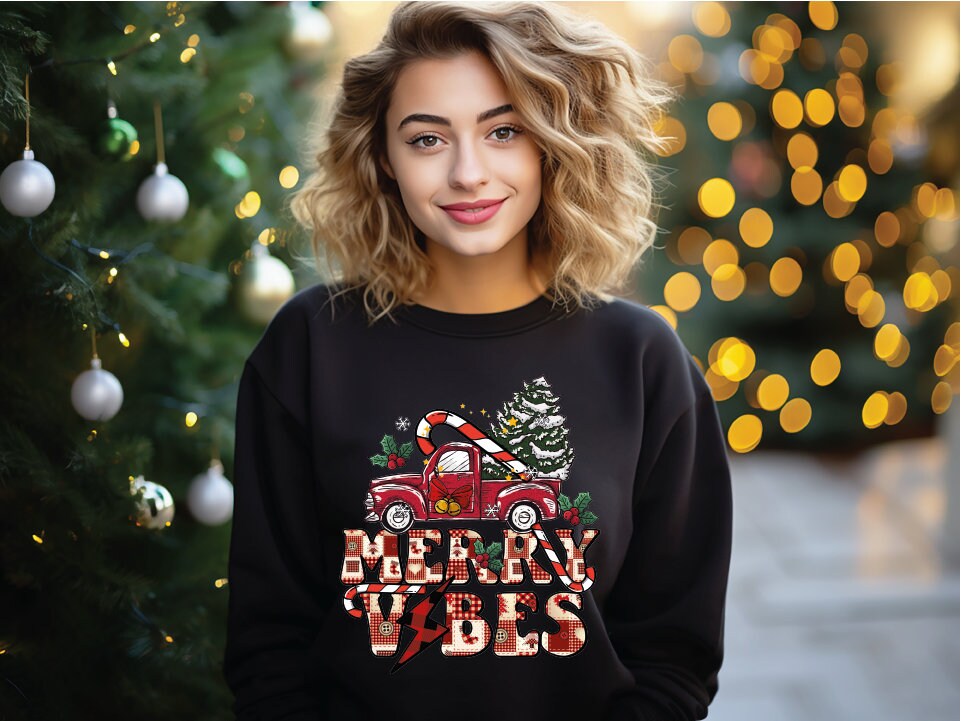 Merry Vibes Sweatshirt Christmas Sweatshirt, Christmas Vibes Sweatshirt, Winter Holiday Sweater, Christmas Gift, Christmas, Trendy Sweater
