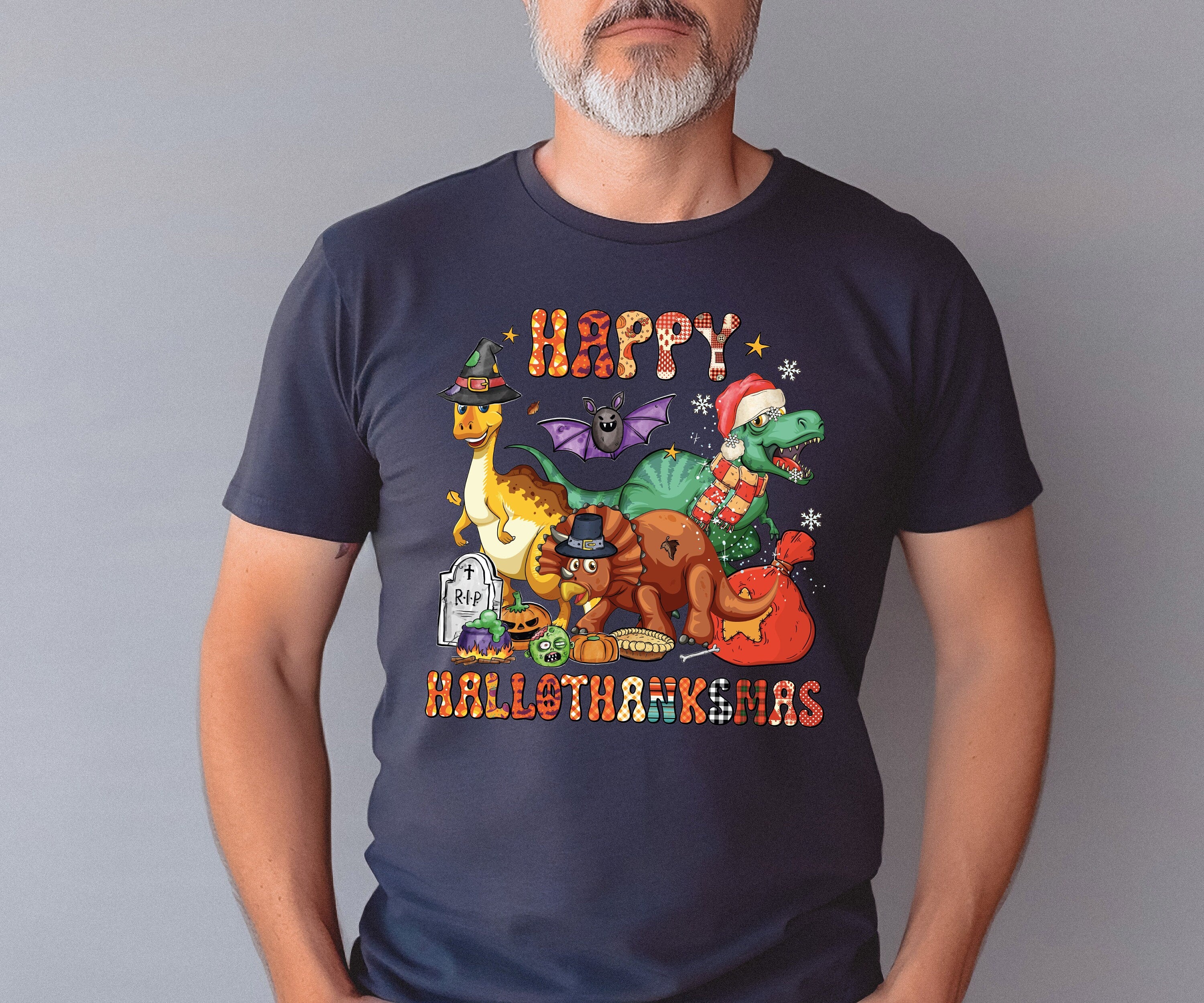 Happy HalloThanksMas Dinasour Shirt, Cute Christmas Shirt, Funny Festival Tee, Women Christmas Shirt, Christmas Shirt,Christmas Family Shirt