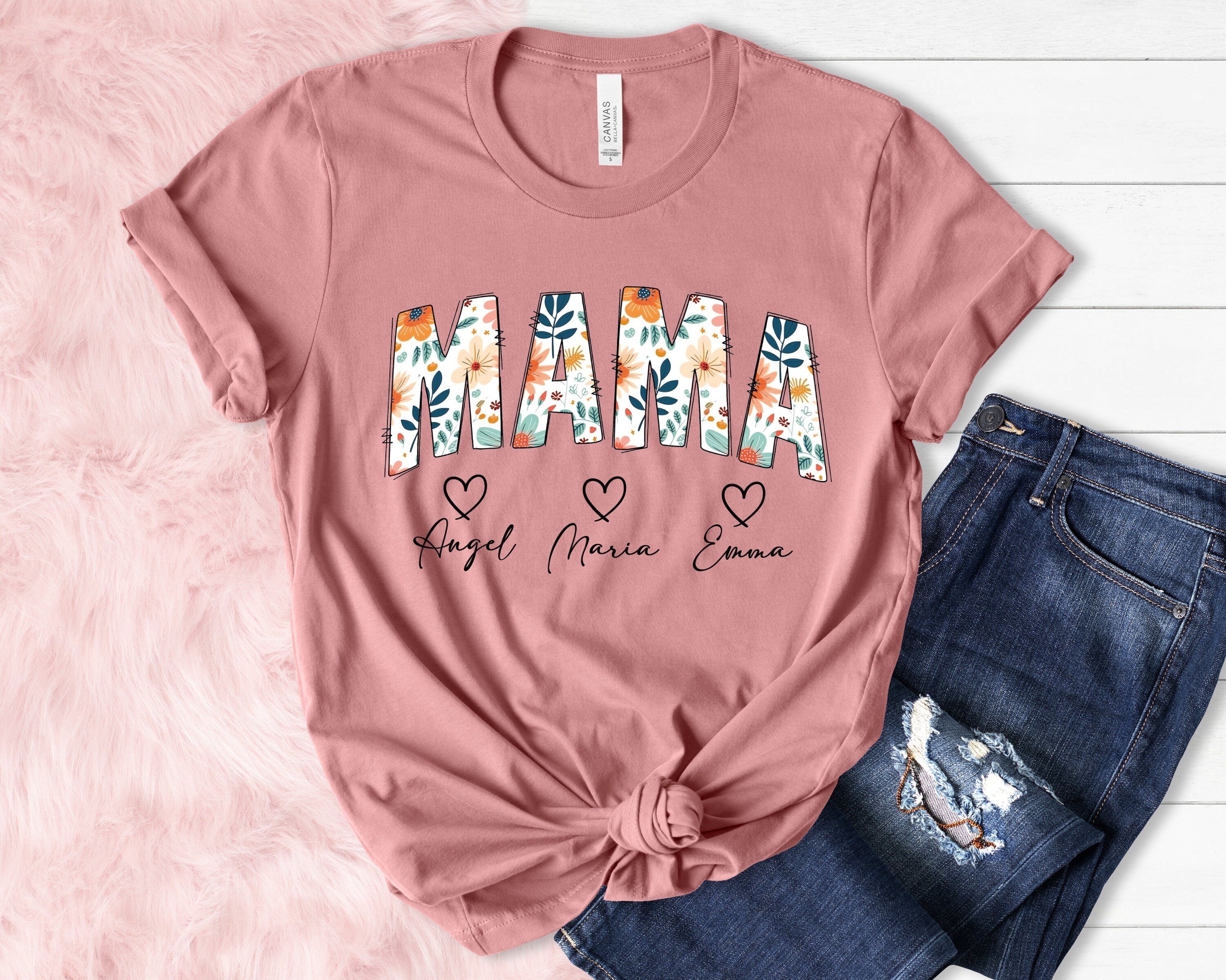 Custom Mama Shirt, Mom Shirt With Names, Mother's Day Shirt, Mama With Children Names Tee, Mom Shirt, Mother's Day Gift, Trendy Mom