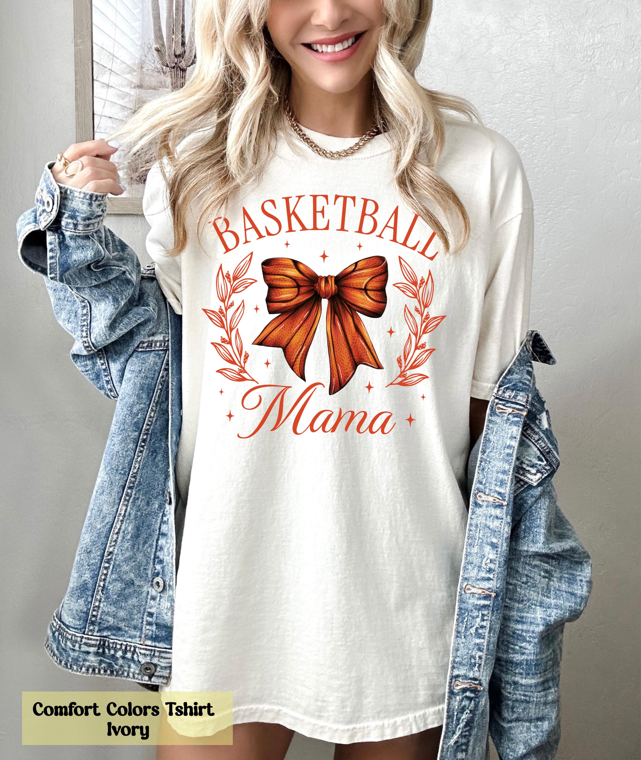 Comfort Colors Basketball Mama Shirt, Hoop Mama Tee, Basketball Coquette Bow Mama Tee, Basketball Game Day T-Shirt, Sport Mom Gift for Her