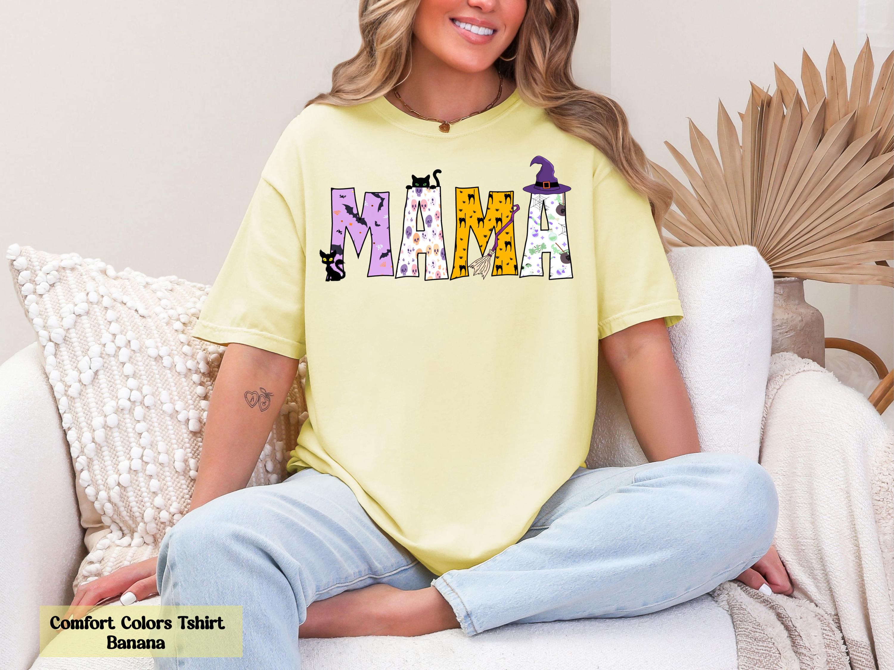 Comfort Colors® Halloween Mama Shirt, Halloween Mom Shirt, Witch Hat Broom Shirt, Spooky Mama T-Shirt, Witch Mom T-Shirt, Funny Mama Gift