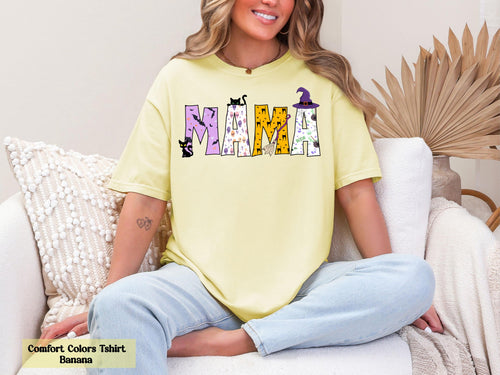 Comfort Colors® Halloween Mama Shirt, Halloween Mom Shirt, Witch Hat Broom Shirt, Spooky Mama T-Shirt, Witch Mom T-Shirt, Funny Mama Gift
