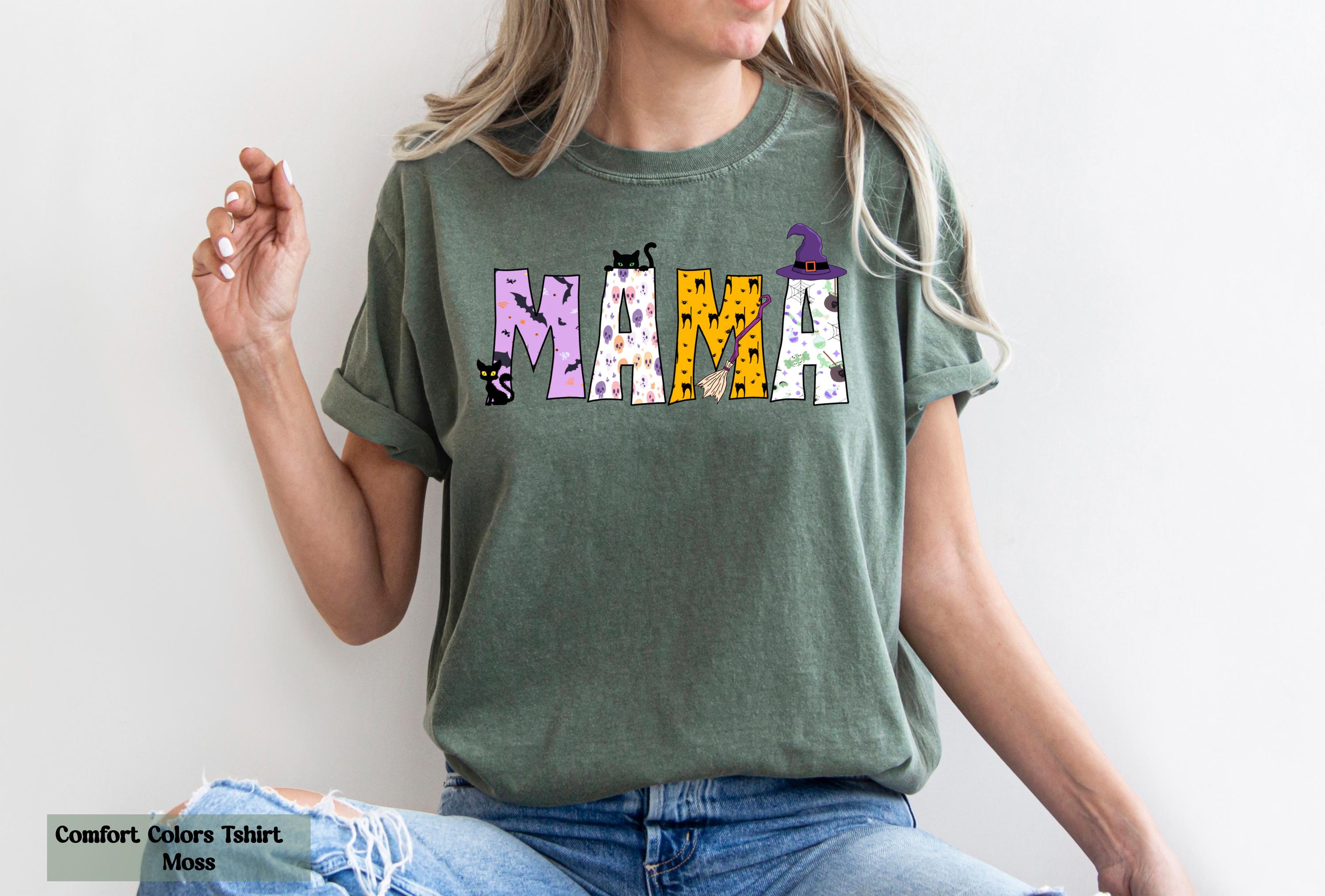 Comfort Colors® Halloween Mama Shirt, Halloween Mom Shirt, Witch Hat Broom Shirt, Spooky Mama T-Shirt, Witch Mom T-Shirt, Funny Mama Gift