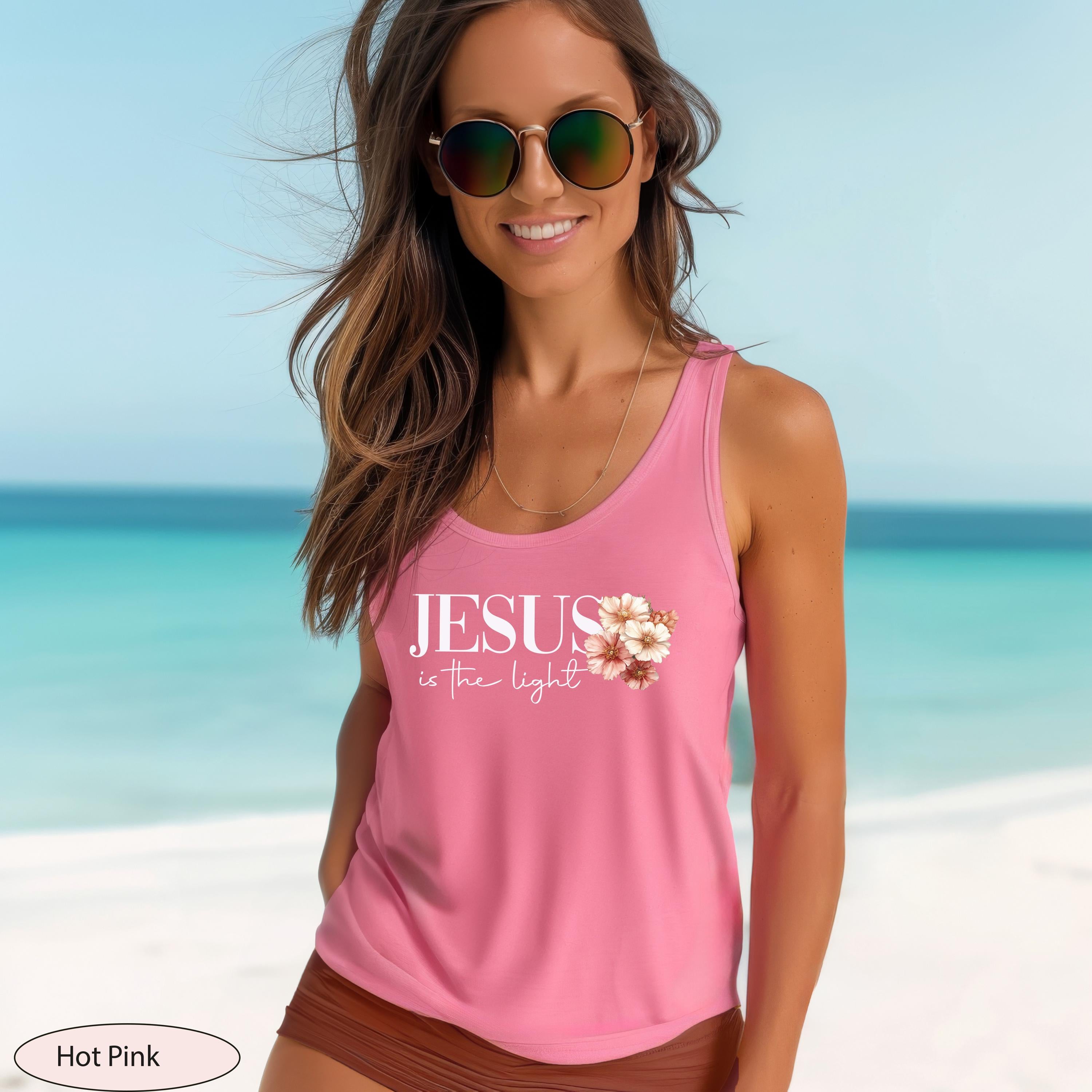 Jesus is the Light Racerbank Tank, Floral Christian Tank, Bible Verse Tank Top, Floral Christian Shirt, Christian Women Shirt, Church Tank