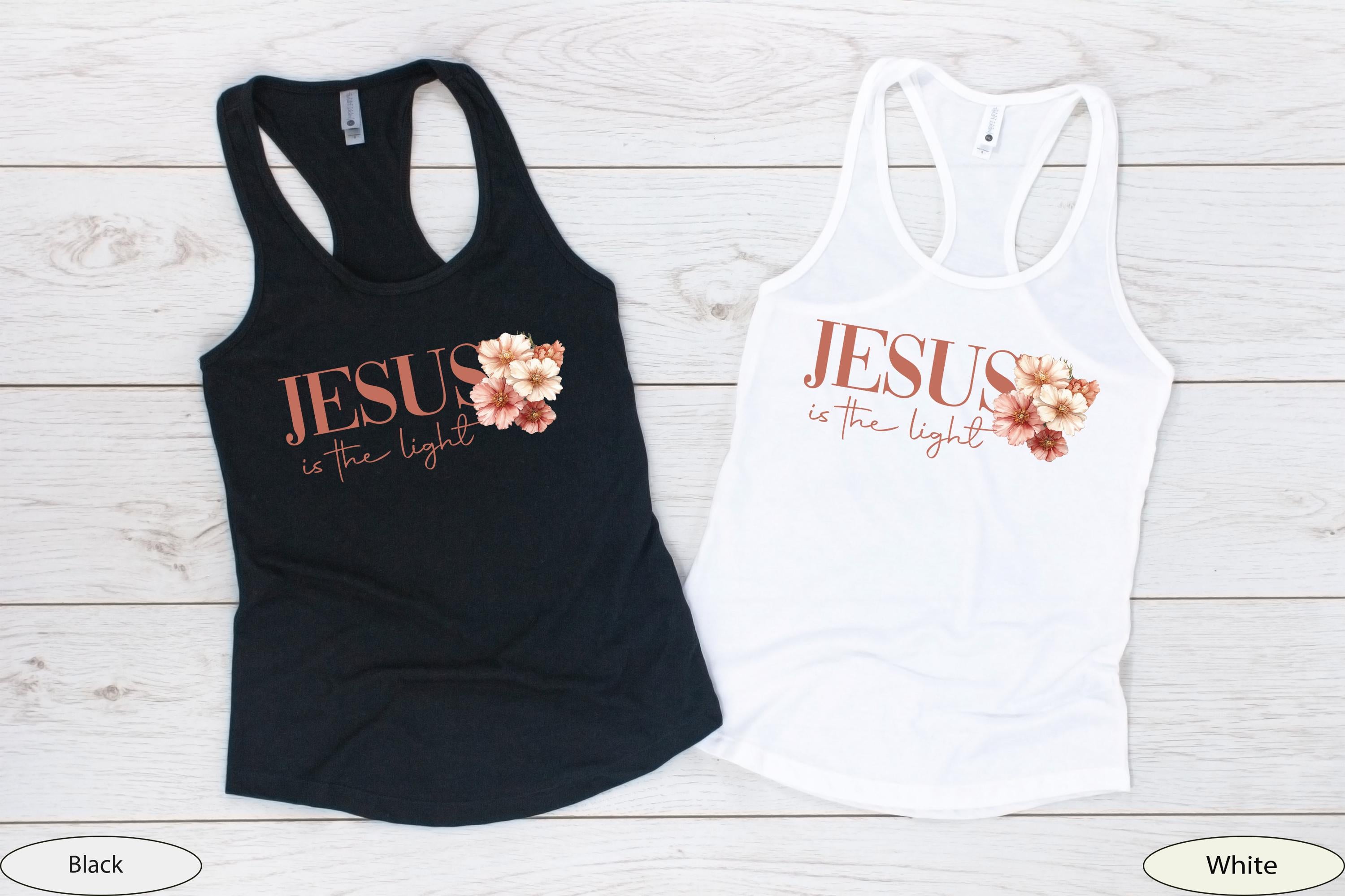 Jesus is the Light Racerbank Tank, Floral Christian Tank, Bible Verse Tank Top, Floral Christian Shirt, Christian Women Shirt, Church Tank
