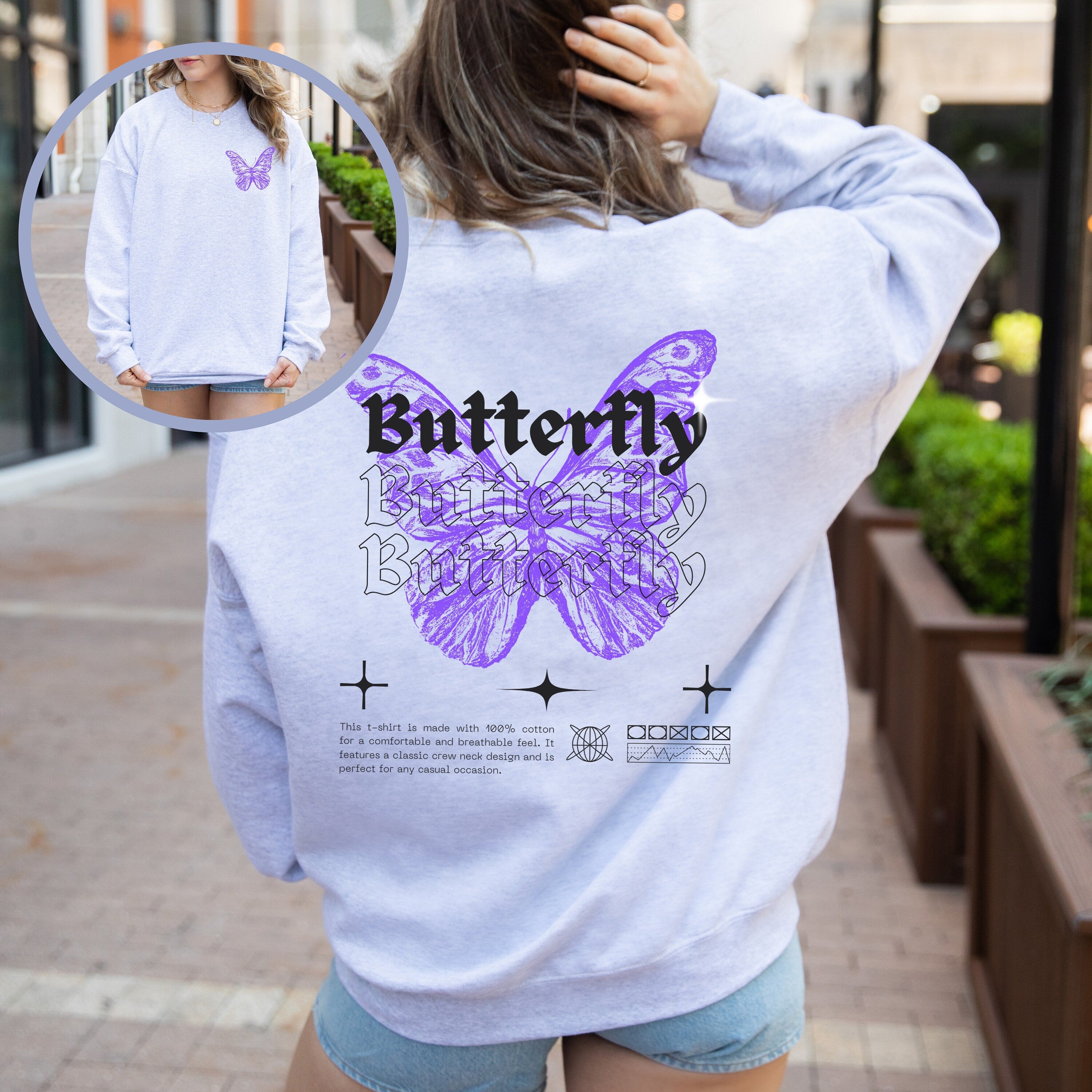 Butterfly sweatshirt, Brown sweatshirt crewneck, Fall Sweatshirt, vintage sweatshirt, Trendy Sweatshirt