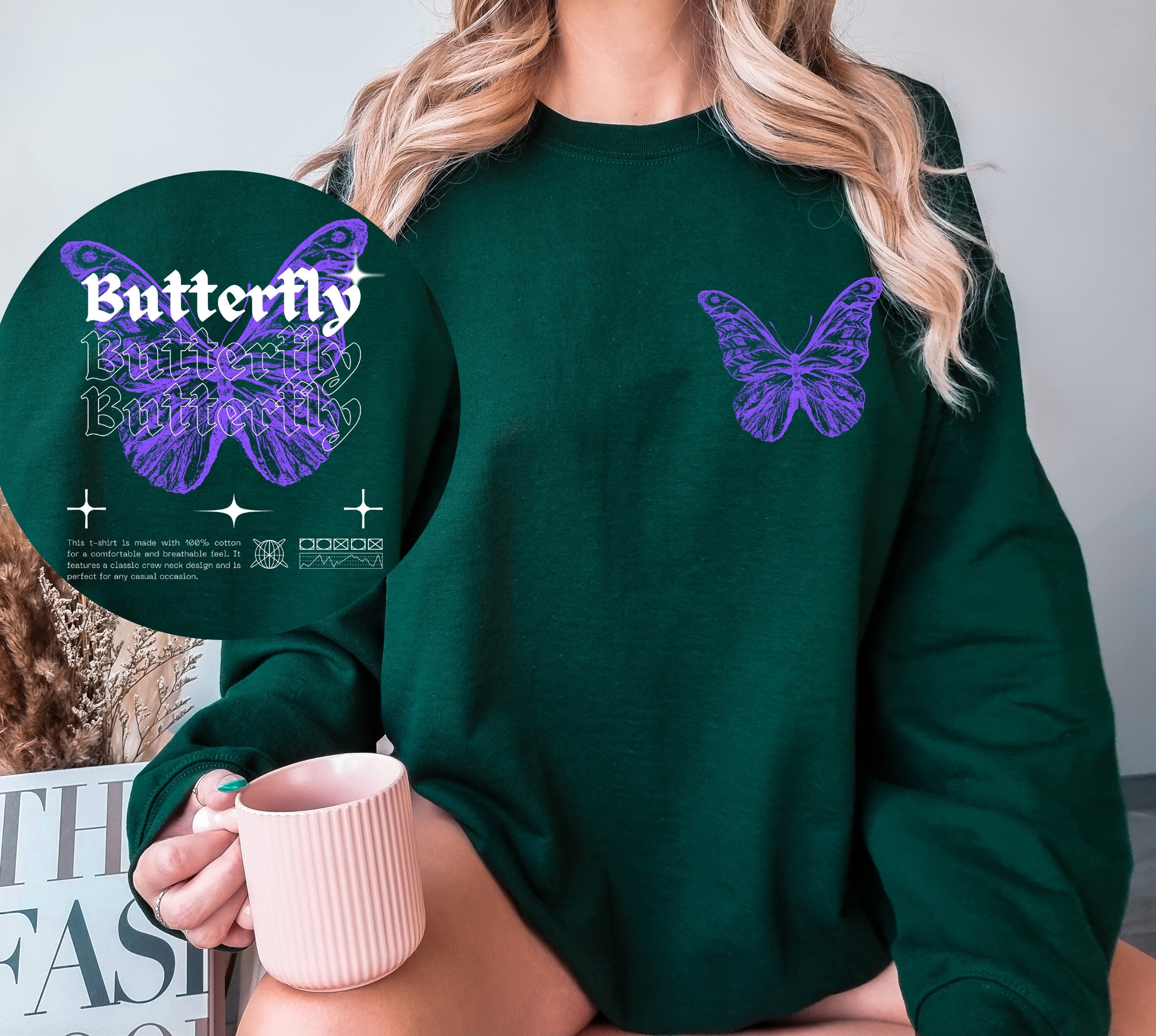 Butterfly sweatshirt, Brown sweatshirt crewneck, Fall Sweatshirt, vintage sweatshirt, Trendy Sweatshirt