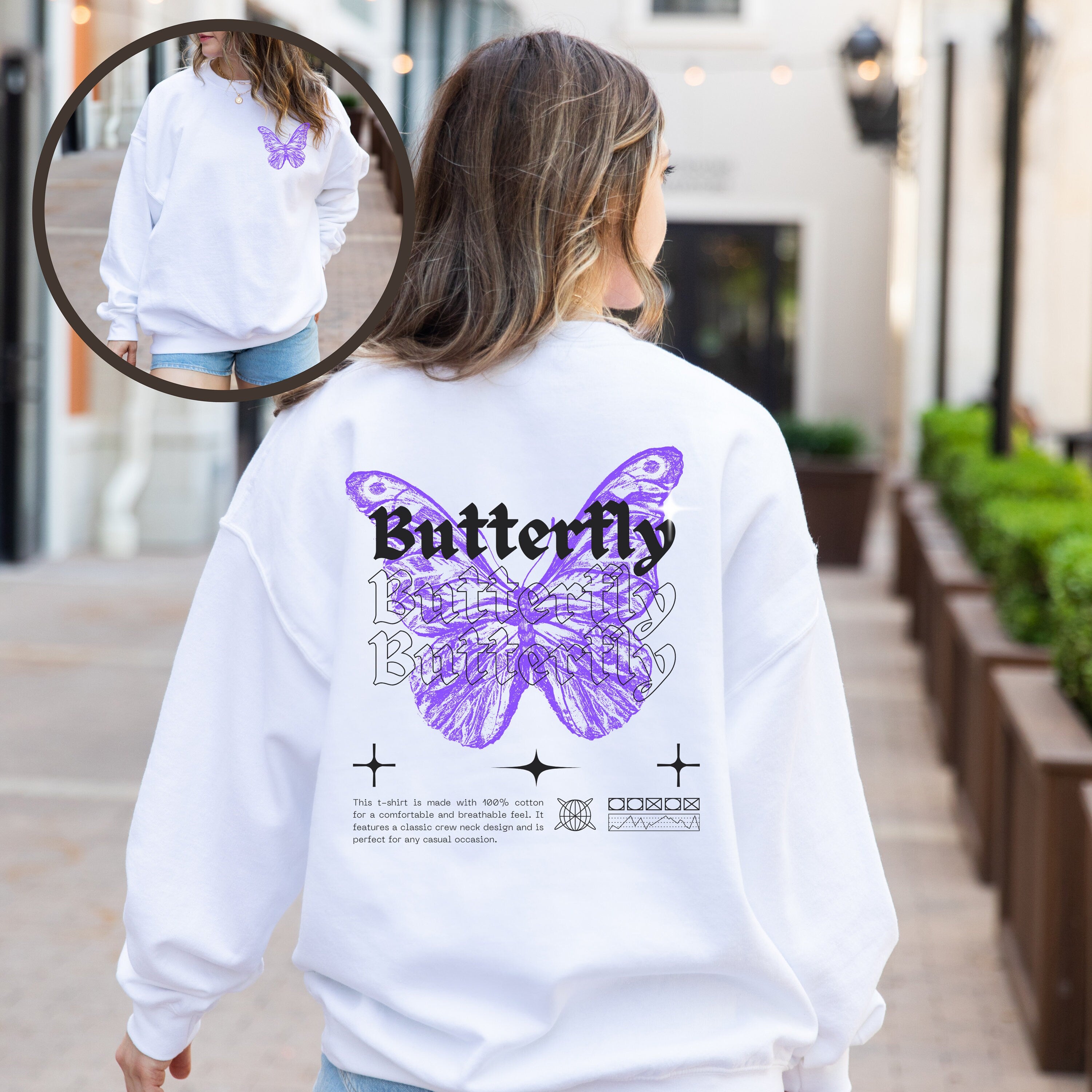Butterfly sweatshirt, Brown sweatshirt crewneck, Fall Sweatshirt, vintage sweatshirt, Trendy Sweatshirt