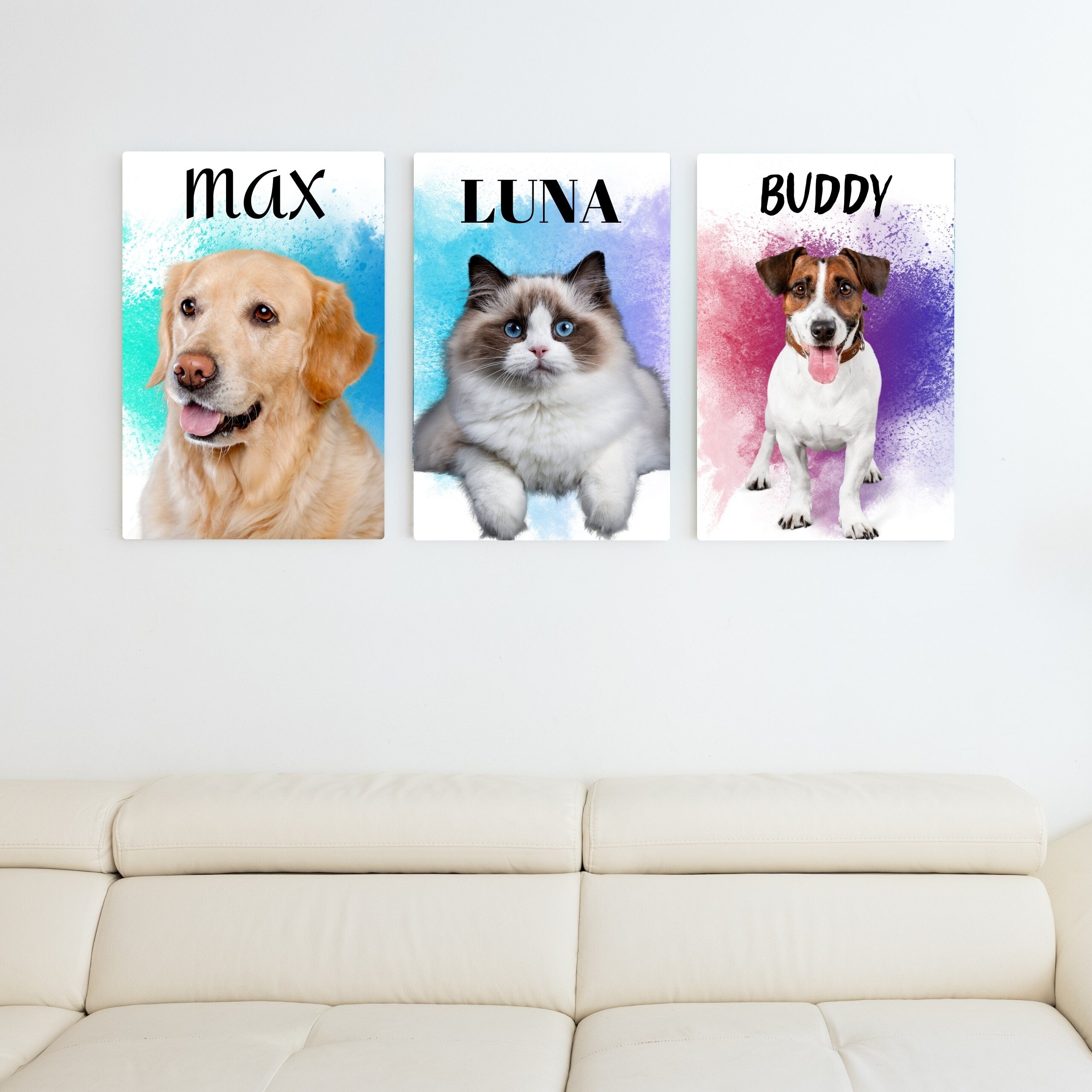 Custom Pet Photo and Name Print Canvas Upload Your Image, Framed Canvas Print, Custom pet canvas, pet portrait canvas, cat and dog canvas
