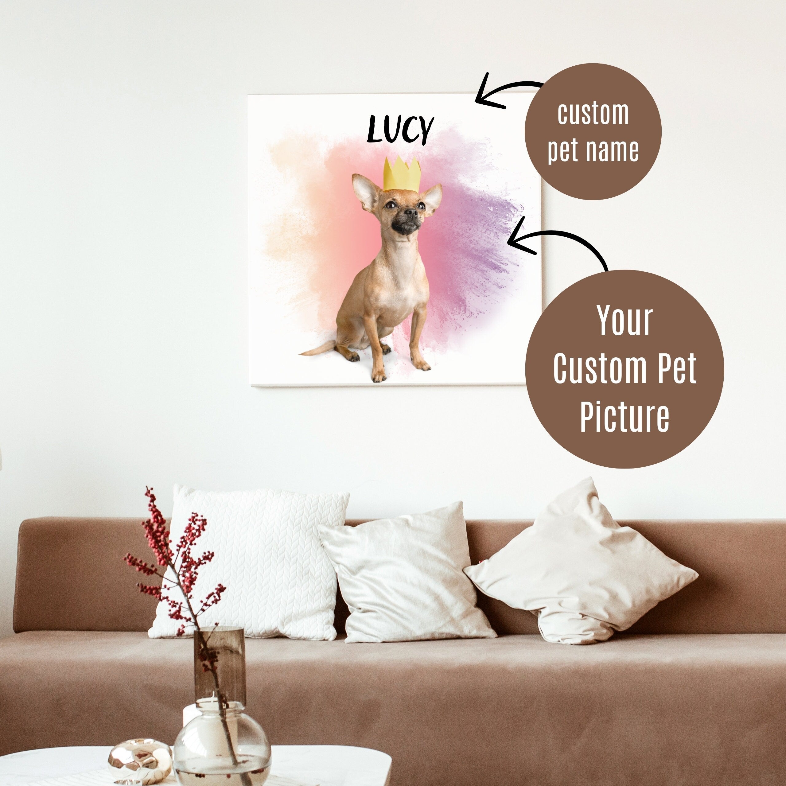 Custom Pet Photo and Name Print Canvas Upload Your Image, Framed Canvas Print, Custom pet canvas, pet portrait canvas, cat and dog canvas