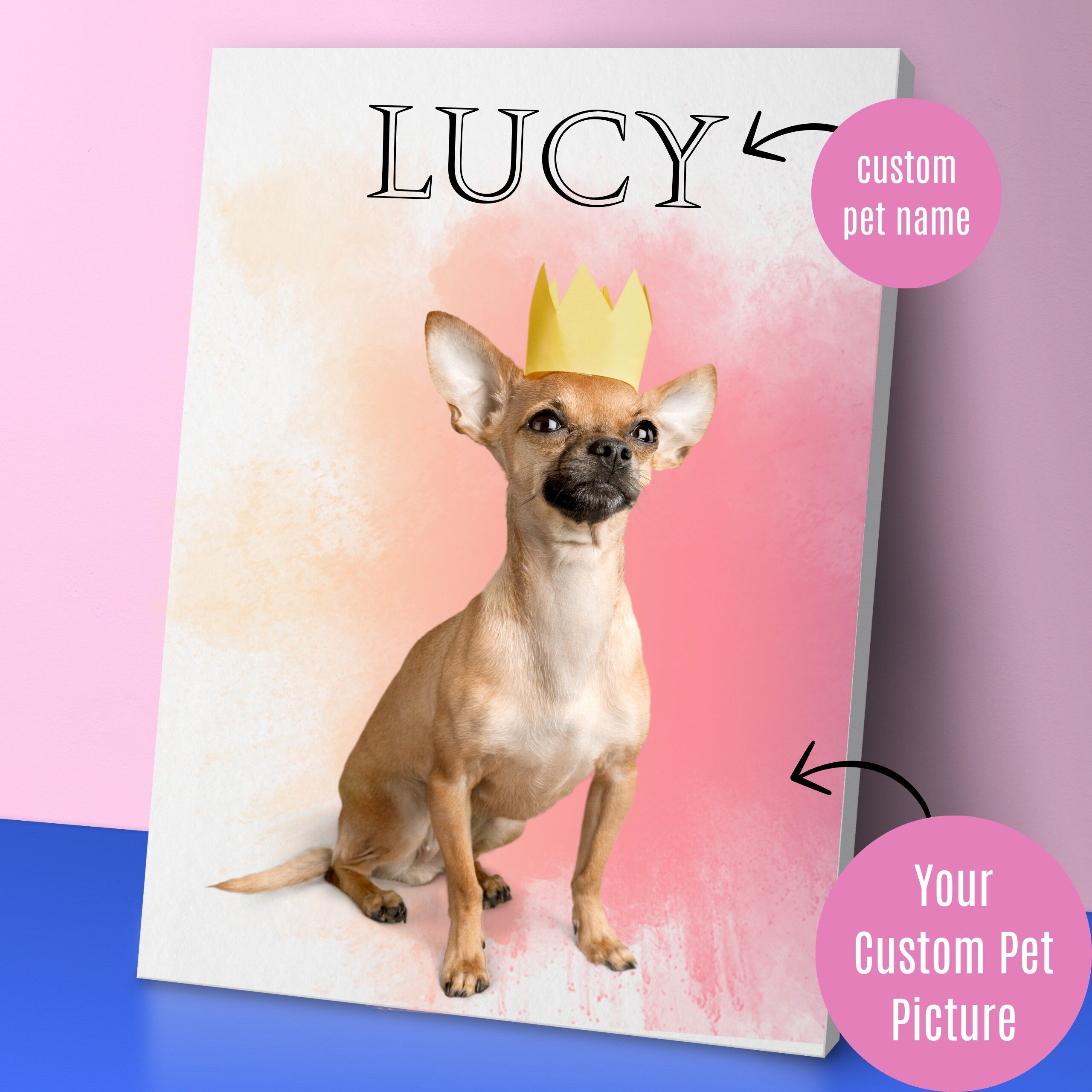 Custom Pet Photo and Name Print Canvas Upload Your Image, Framed Canvas Print, Custom pet canvas, pet portrait canvas, cat and dog canvas