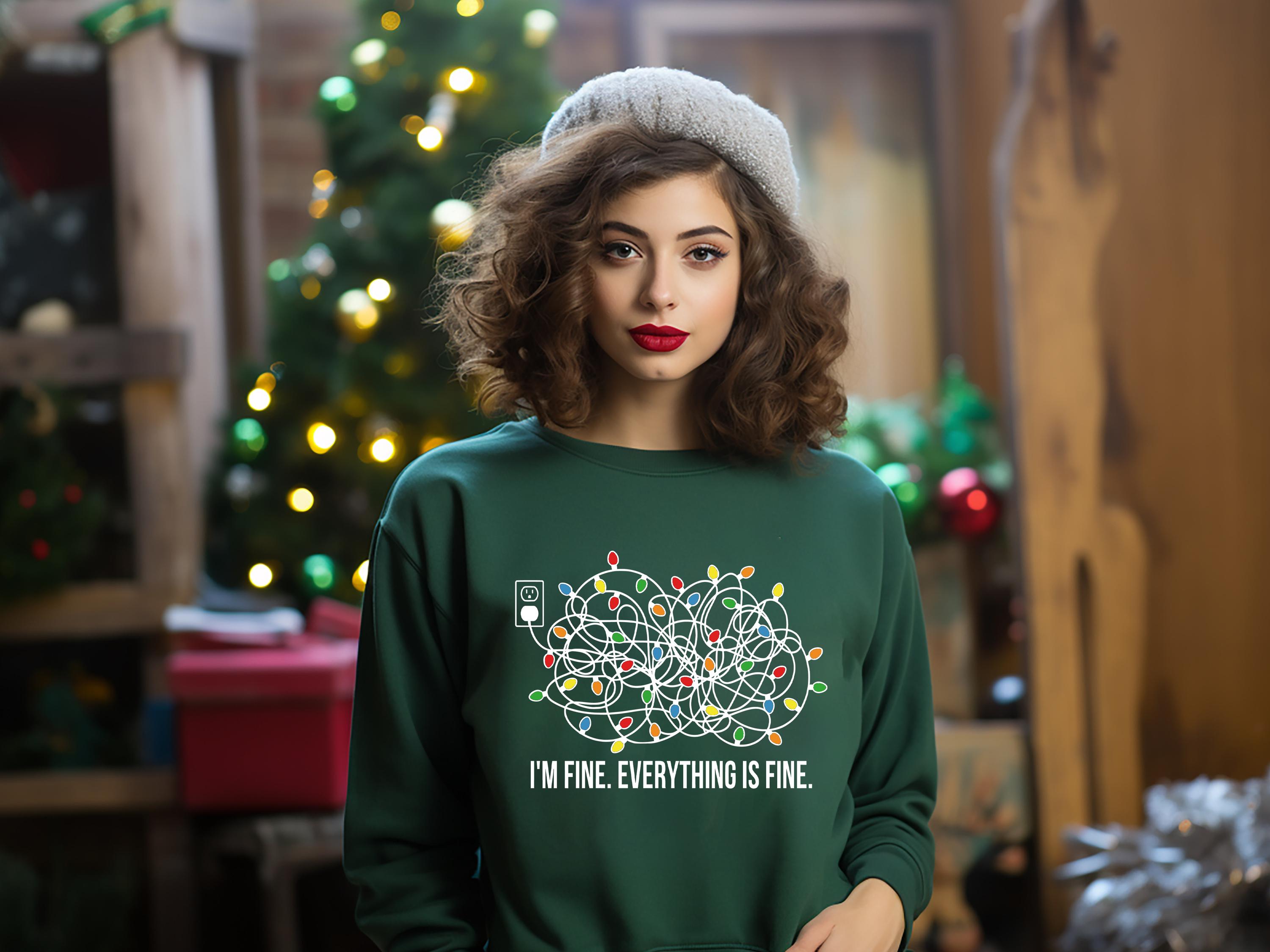 I'm Fine Everything Is Fine Christmas Sweatshirt, Christmas Lights Shirt, Christmas Shirts, Merry Christmas, Holiday Sweater, Christmas Gift