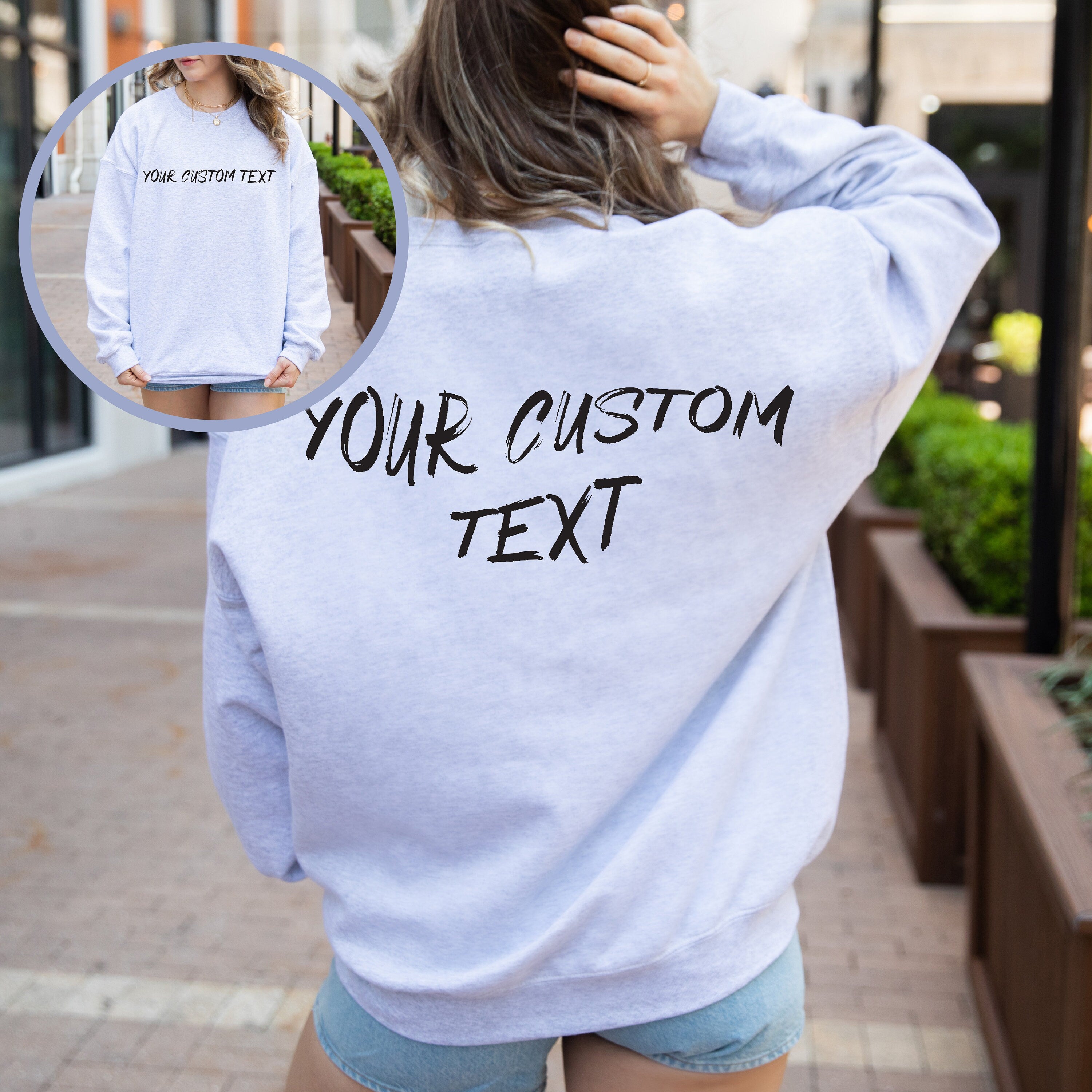 Front and Back Custom Text Sweatshirt, Vintage Sweatshirt,College Letters Sweatshirt, Retro Sweatshirt,Your Text Sweaters, Saying Sweaters,