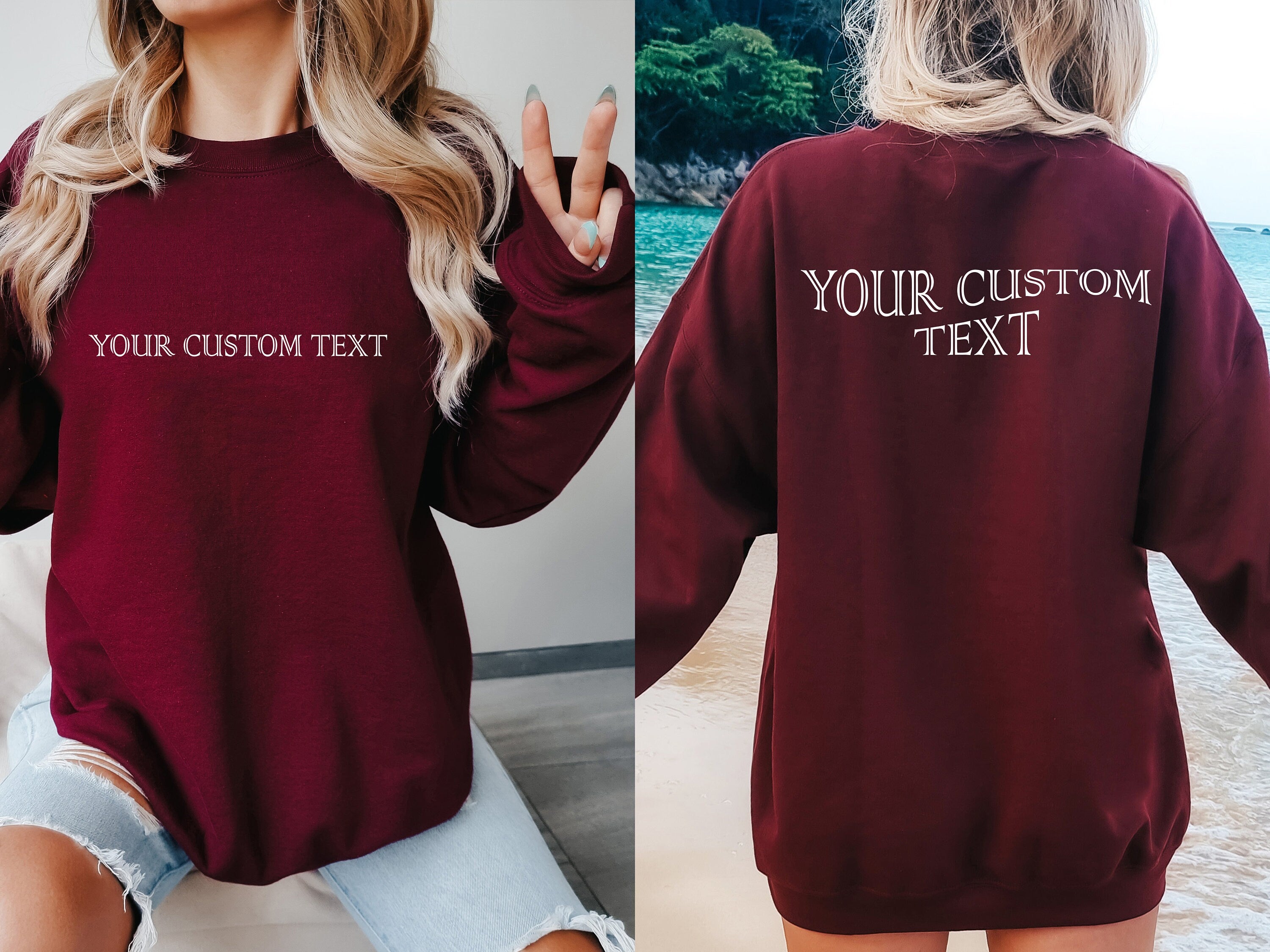 Front and Back Custom Text Sweatshirt, Vintage Sweatshirt,College Letters Sweatshirt, Retro Sweatshirt,Your Text Sweaters, Saying Sweaters,