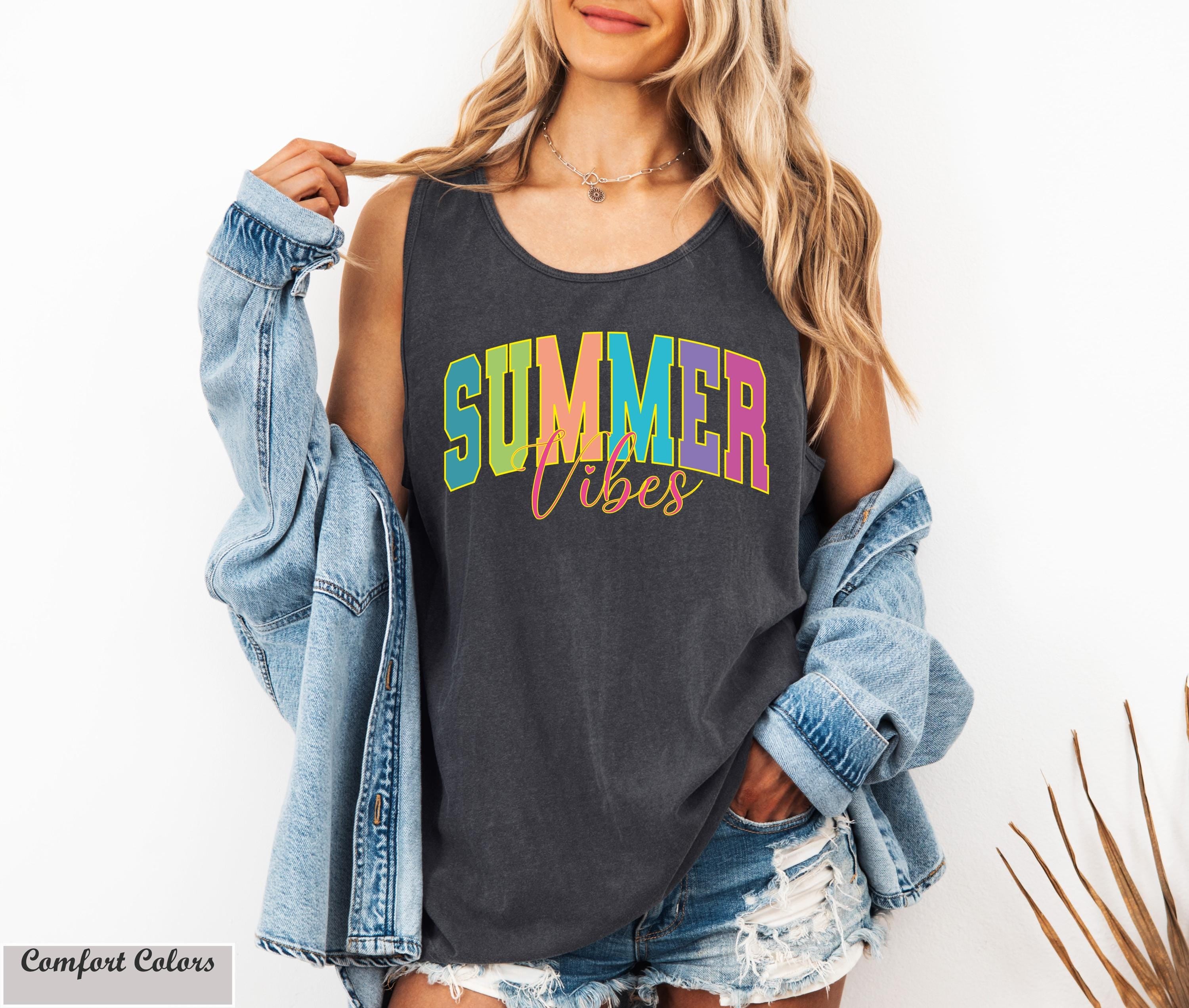 Comfort Colors® Summer Vibes Tank, Summertime Shirt, Trendy Summer Tee, Retro Summer Shirt, Sunshine Tee Shirt, Beach Shirt,Vacation Tee