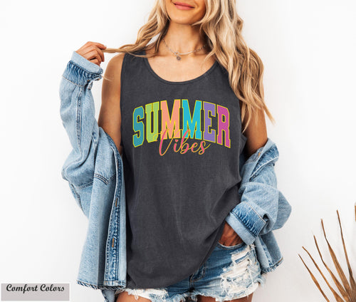 Comfort Colors® Summer Vibes Tank, Summertime Shirt, Trendy Summer Tee, Retro Summer Shirt, Sunshine Tee Shirt, Beach Shirt,Vacation Tee