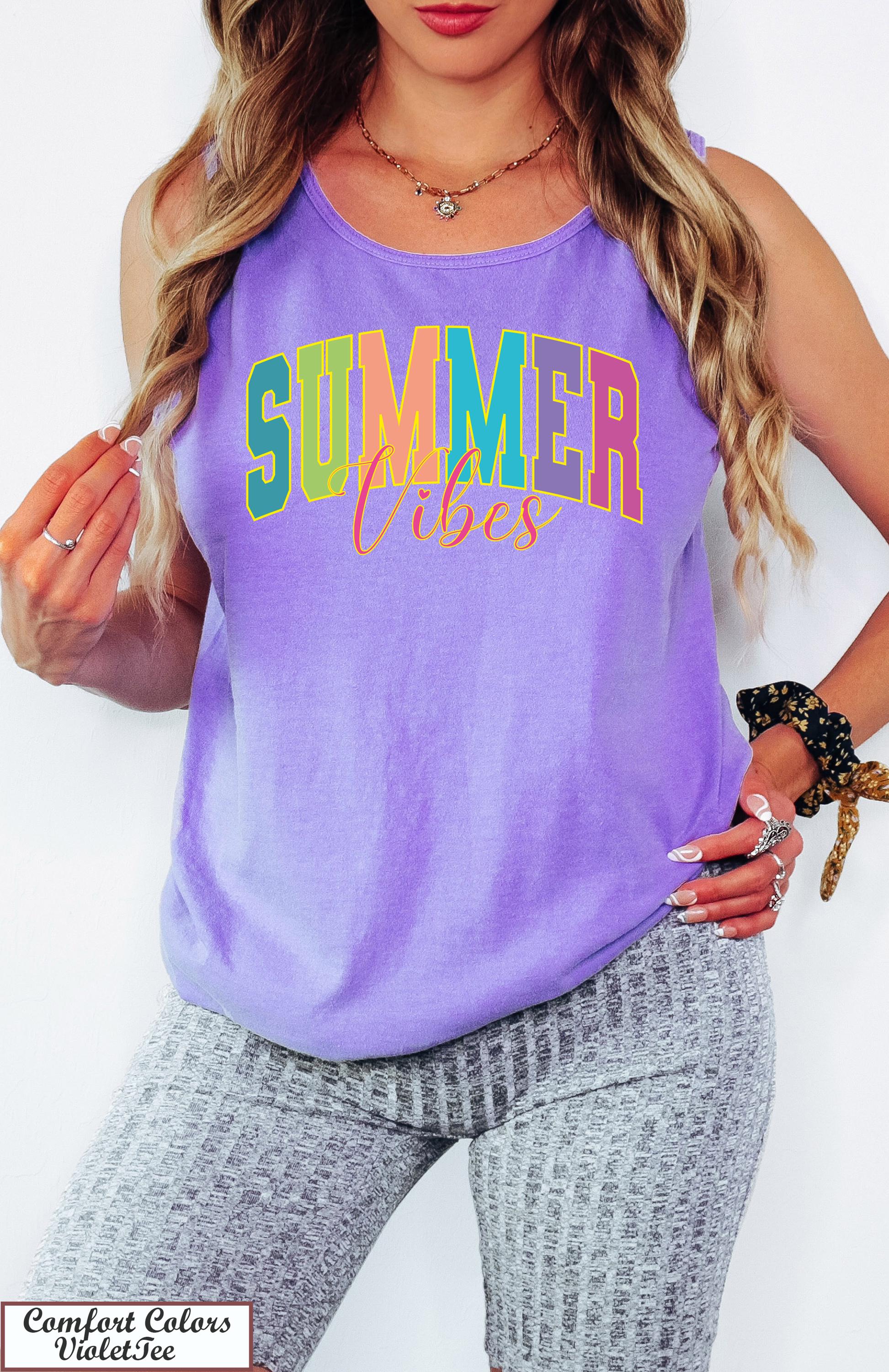 Comfort Colors® Summer Vibes Tank, Summertime Shirt, Trendy Summer Tee, Retro Summer Shirt, Sunshine Tee Shirt, Beach Shirt,Vacation Tee