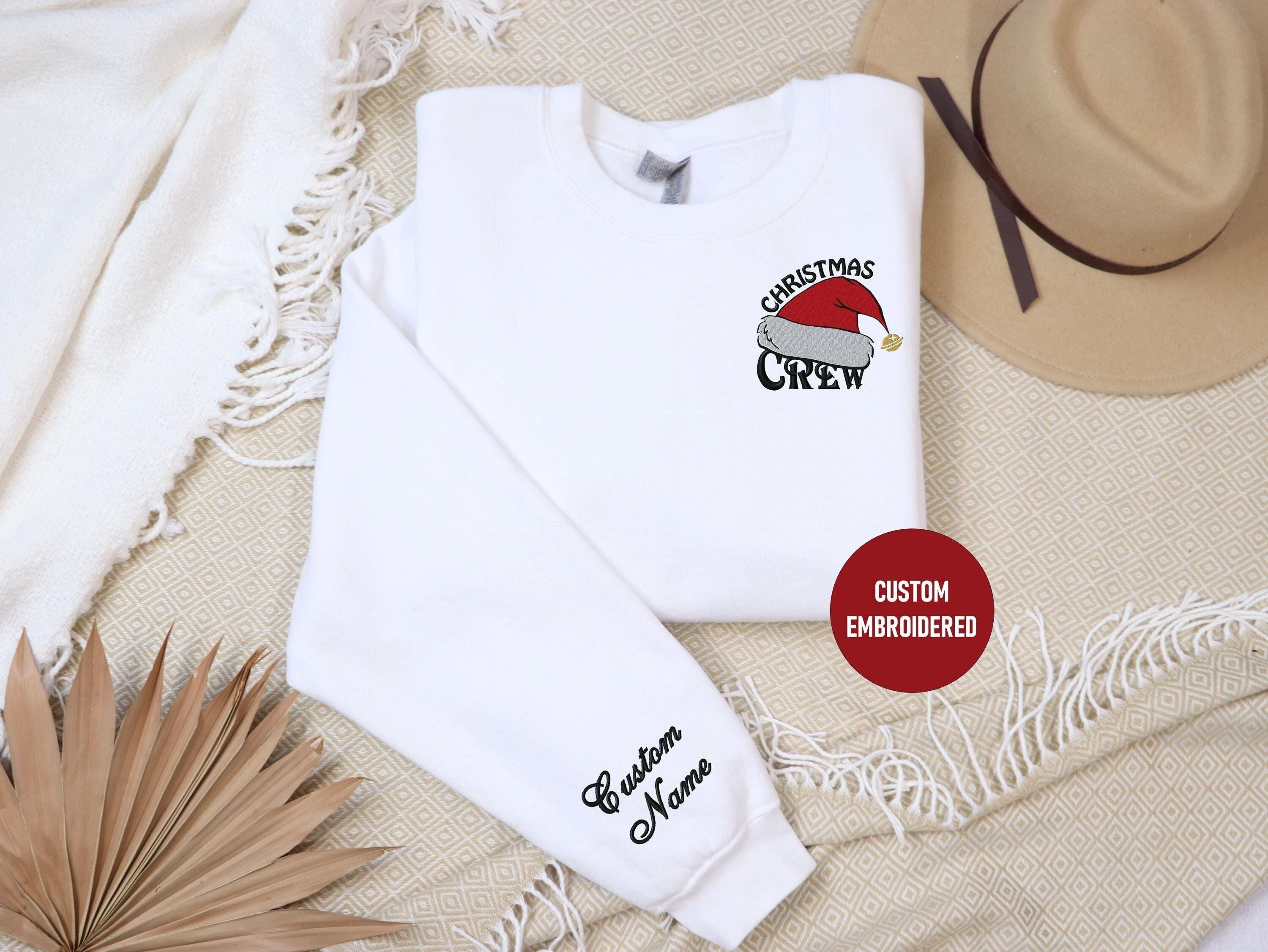 Custom Embroidered Sweatshirt, Christmas Crew Sweatshirt ,Festive Santa Hat Embroidered Crewneck ,Holiday Matching Family & Friends Sweater