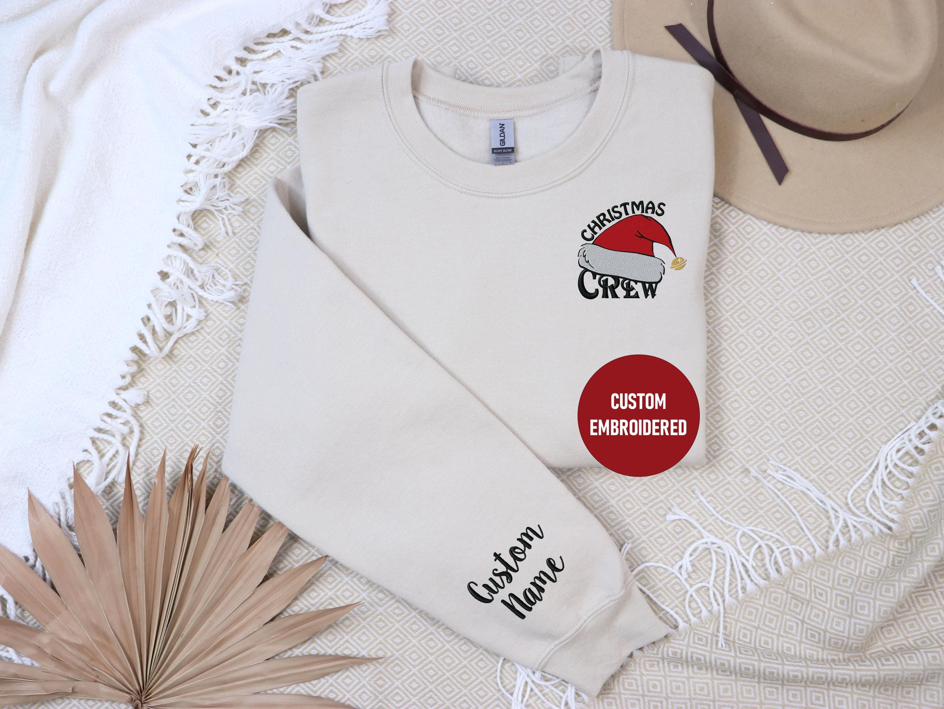 Custom Embroidered Sweatshirt, Christmas Crew Sweatshirt ,Festive Santa Hat Embroidered Crewneck ,Holiday Matching Family & Friends Sweater