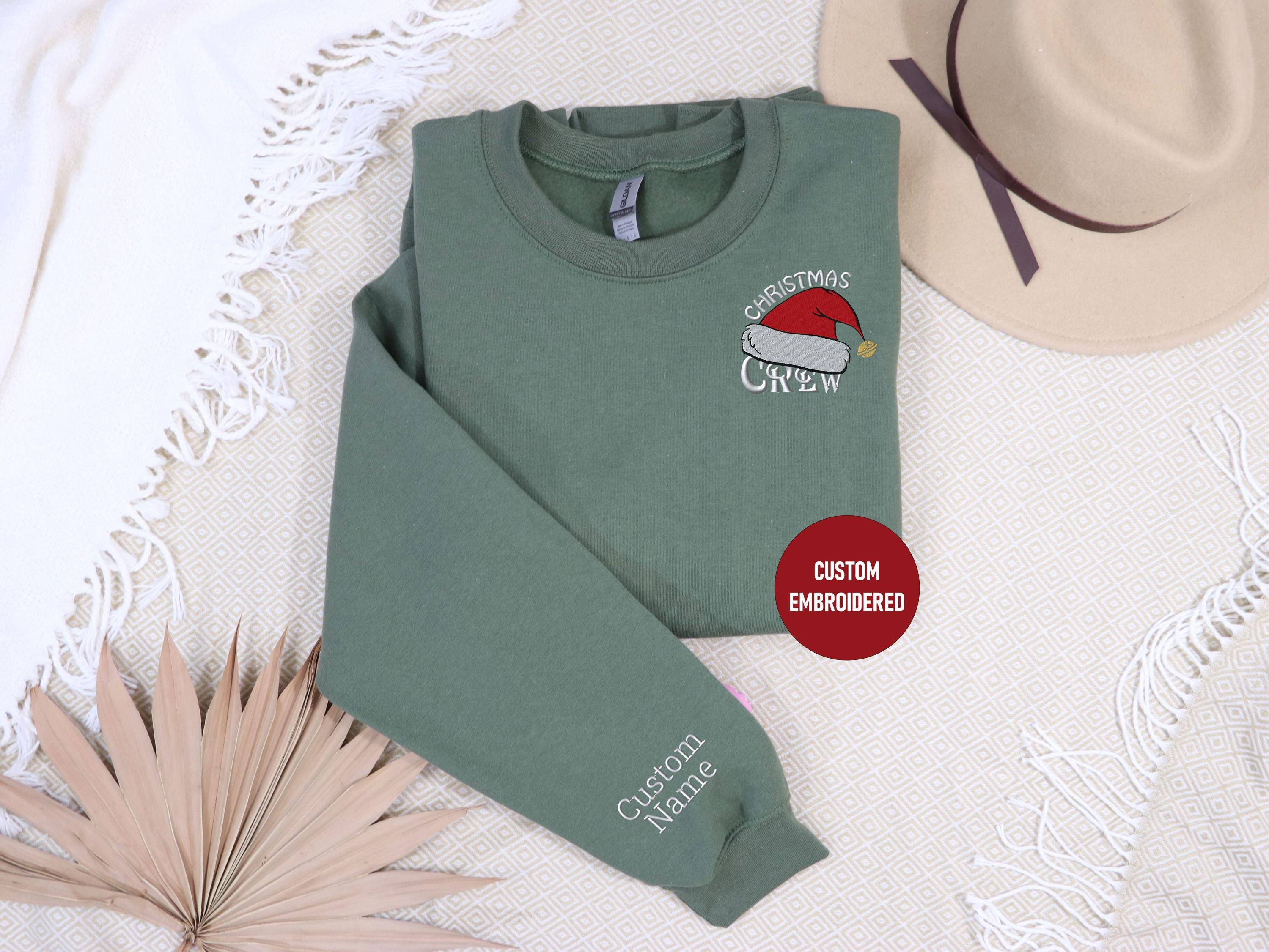 Custom Embroidered Sweatshirt, Christmas Crew Sweatshirt ,Festive Santa Hat Embroidered Crewneck ,Holiday Matching Family & Friends Sweater