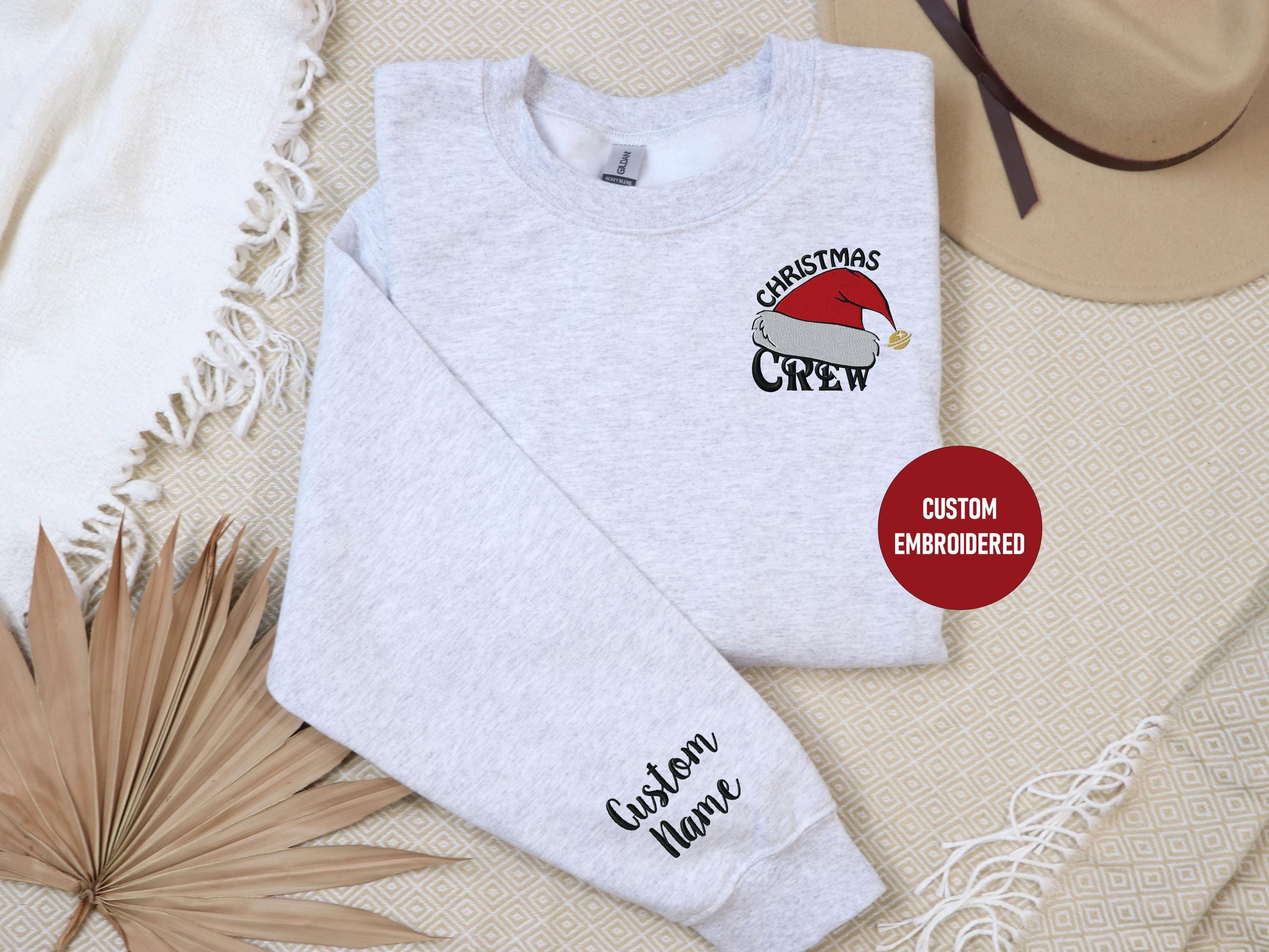 Custom Embroidered Sweatshirt, Christmas Crew Sweatshirt ,Festive Santa Hat Embroidered Crewneck ,Holiday Matching Family & Friends Sweater