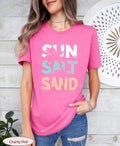 Pink-Inspired "Sun Salt Sand" Tshirt, Sun Salt Sand Palm Tree Shirt, Summer Clothing, Beach Vibes Graphic Tee, Music Lover’s Summer Shirt