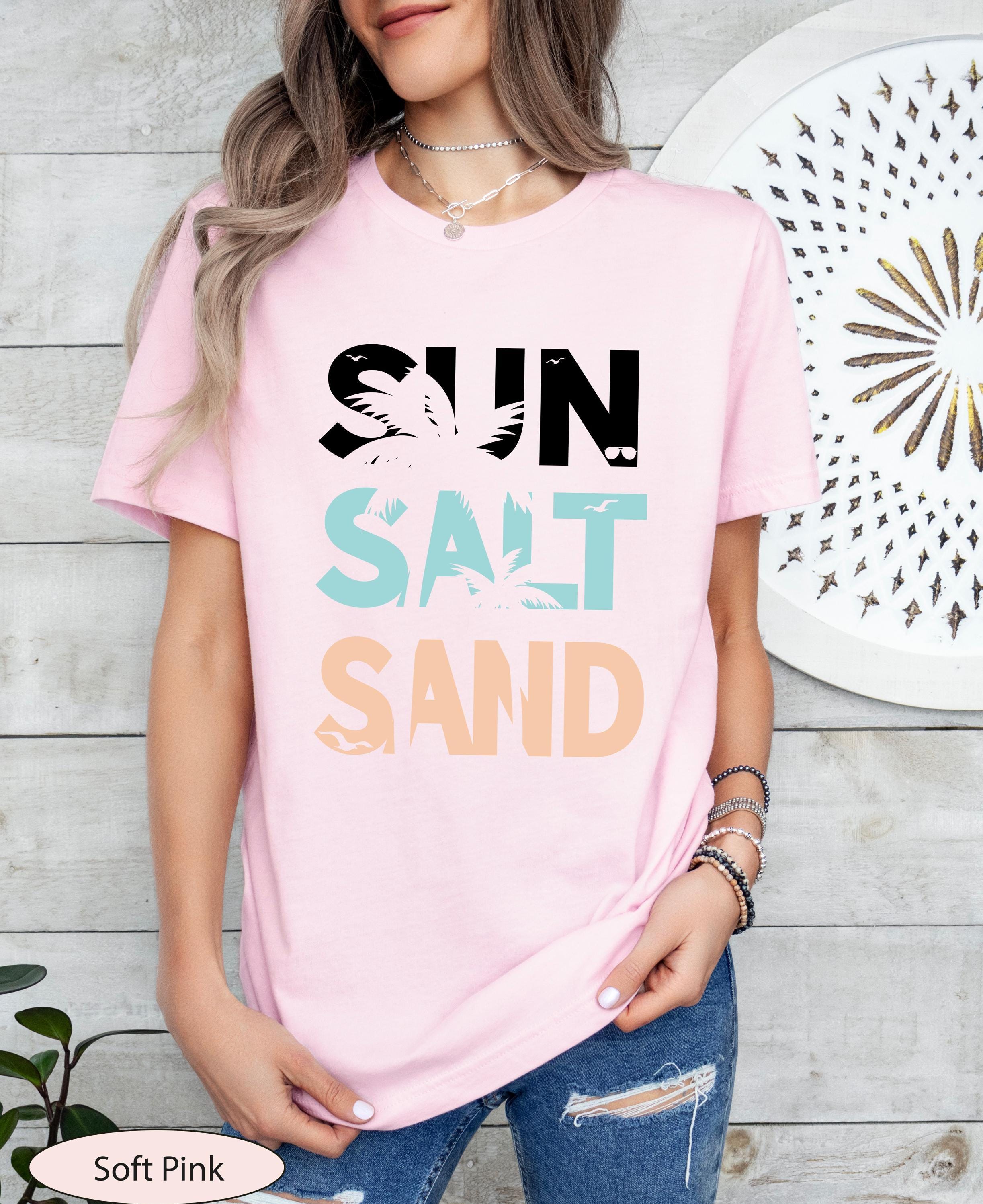 Pink-Inspired "Sun Salt Sand" Tshirt, Sun Salt Sand Palm Tree Shirt, Summer Clothing, Beach Vibes Graphic Tee, Music Lover’s Summer Shirt