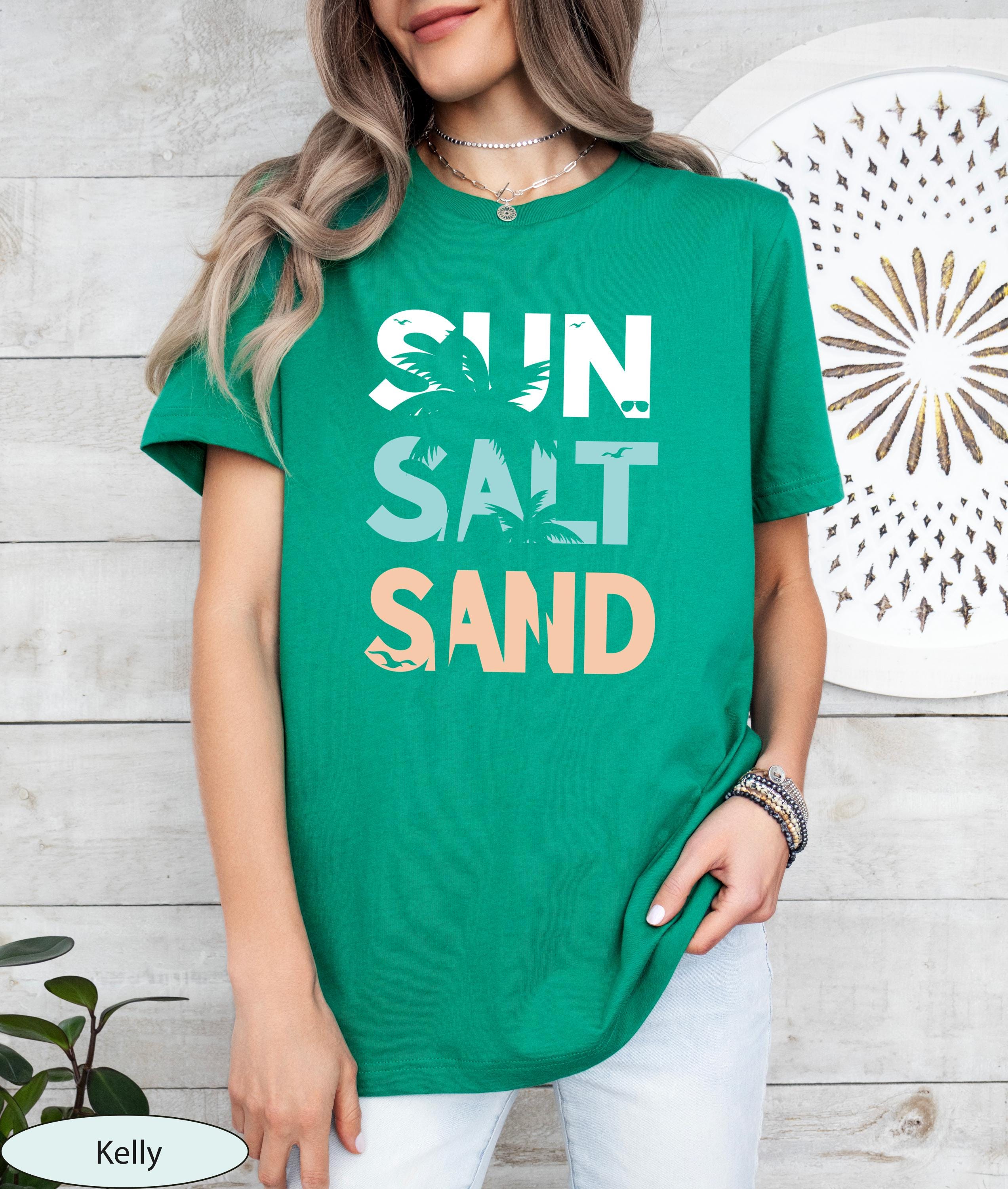 Pink-Inspired "Sun Salt Sand" Tshirt, Sun Salt Sand Palm Tree Shirt, Summer Clothing, Beach Vibes Graphic Tee, Music Lover’s Summer Shirt
