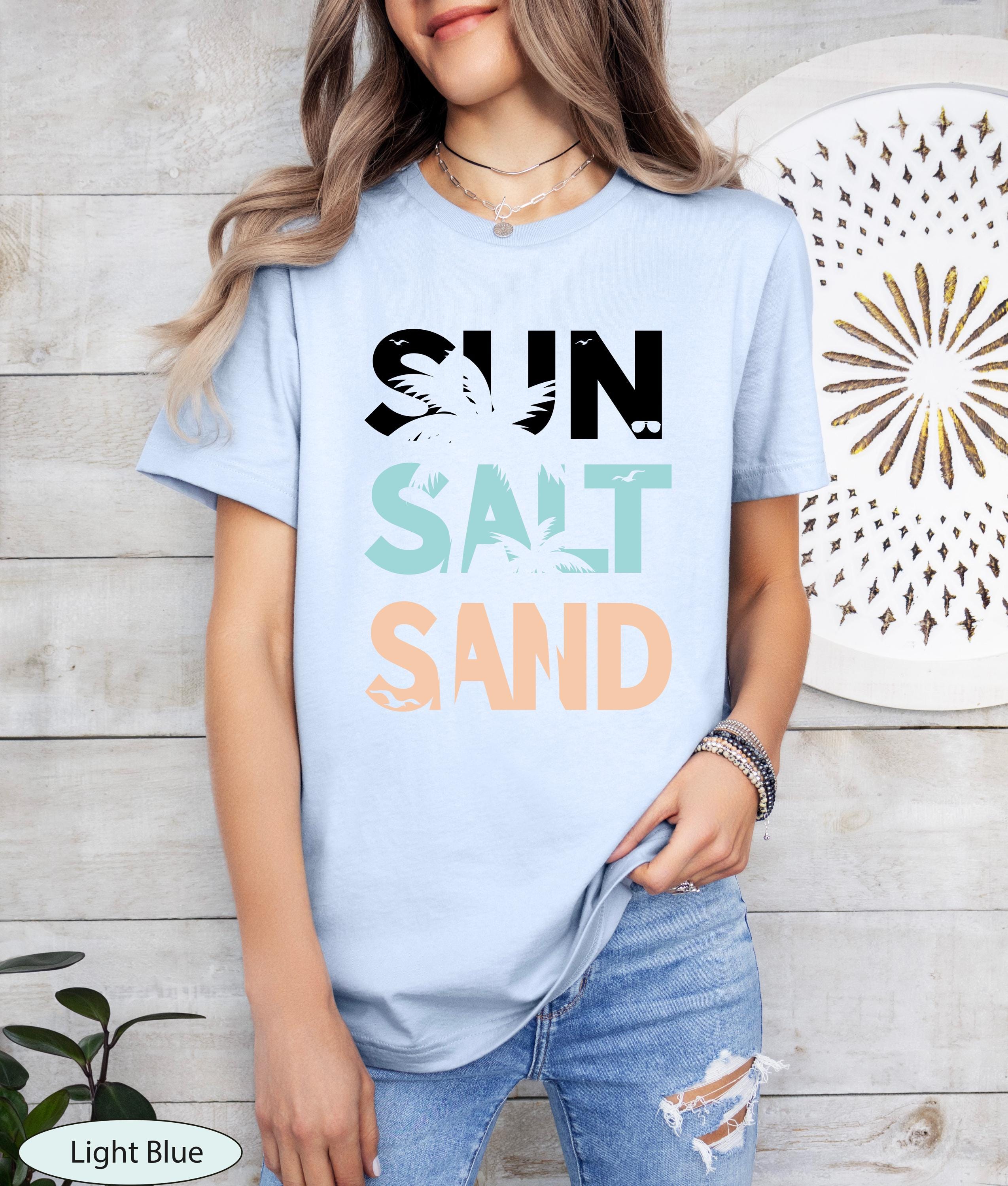 Pink-Inspired "Sun Salt Sand" Tshirt, Sun Salt Sand Palm Tree Shirt, Summer Clothing, Beach Vibes Graphic Tee, Music Lover’s Summer Shirt