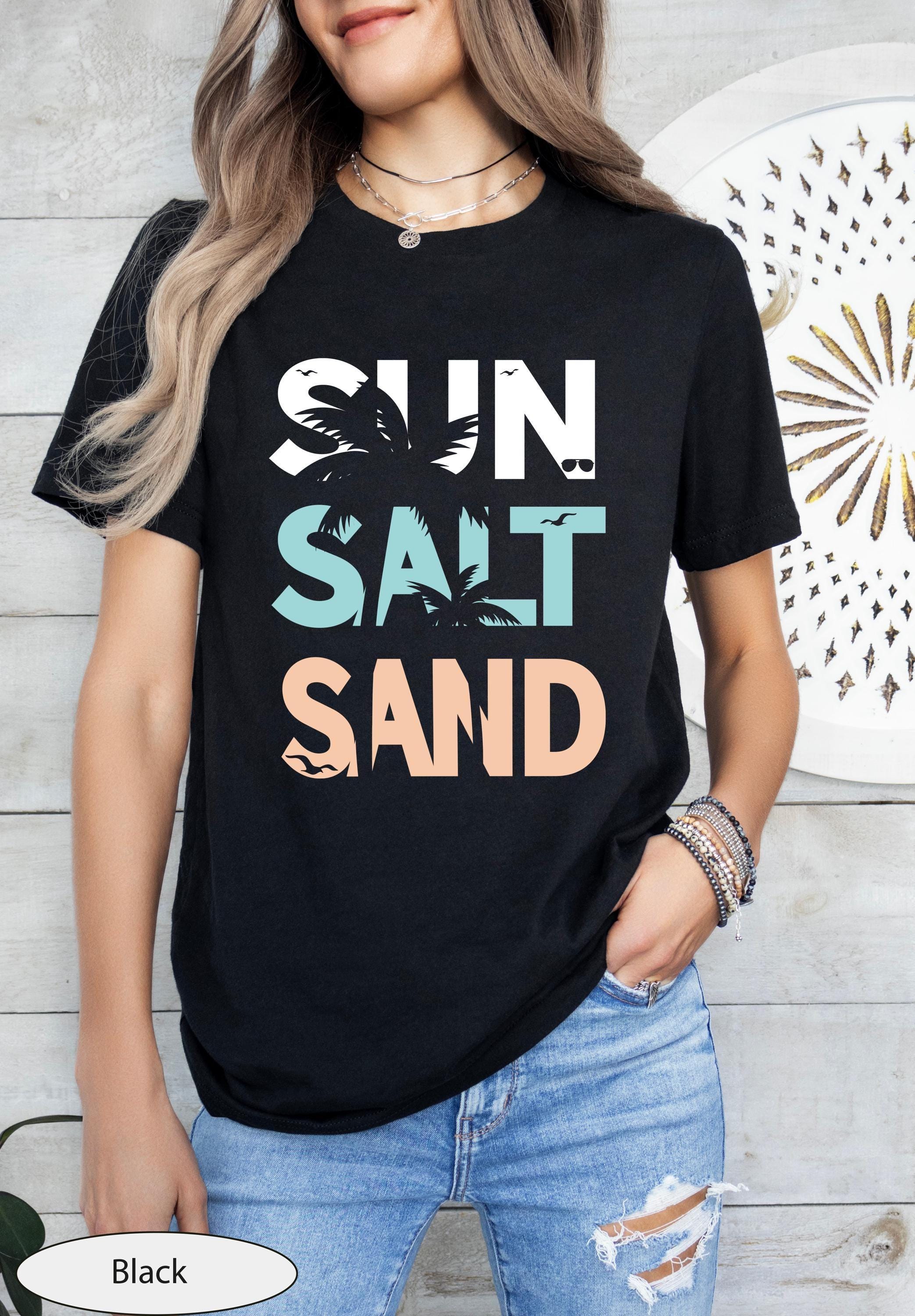 Pink-Inspired "Sun Salt Sand" Tshirt, Sun Salt Sand Palm Tree Shirt, Summer Clothing, Beach Vibes Graphic Tee, Music Lover’s Summer Shirt