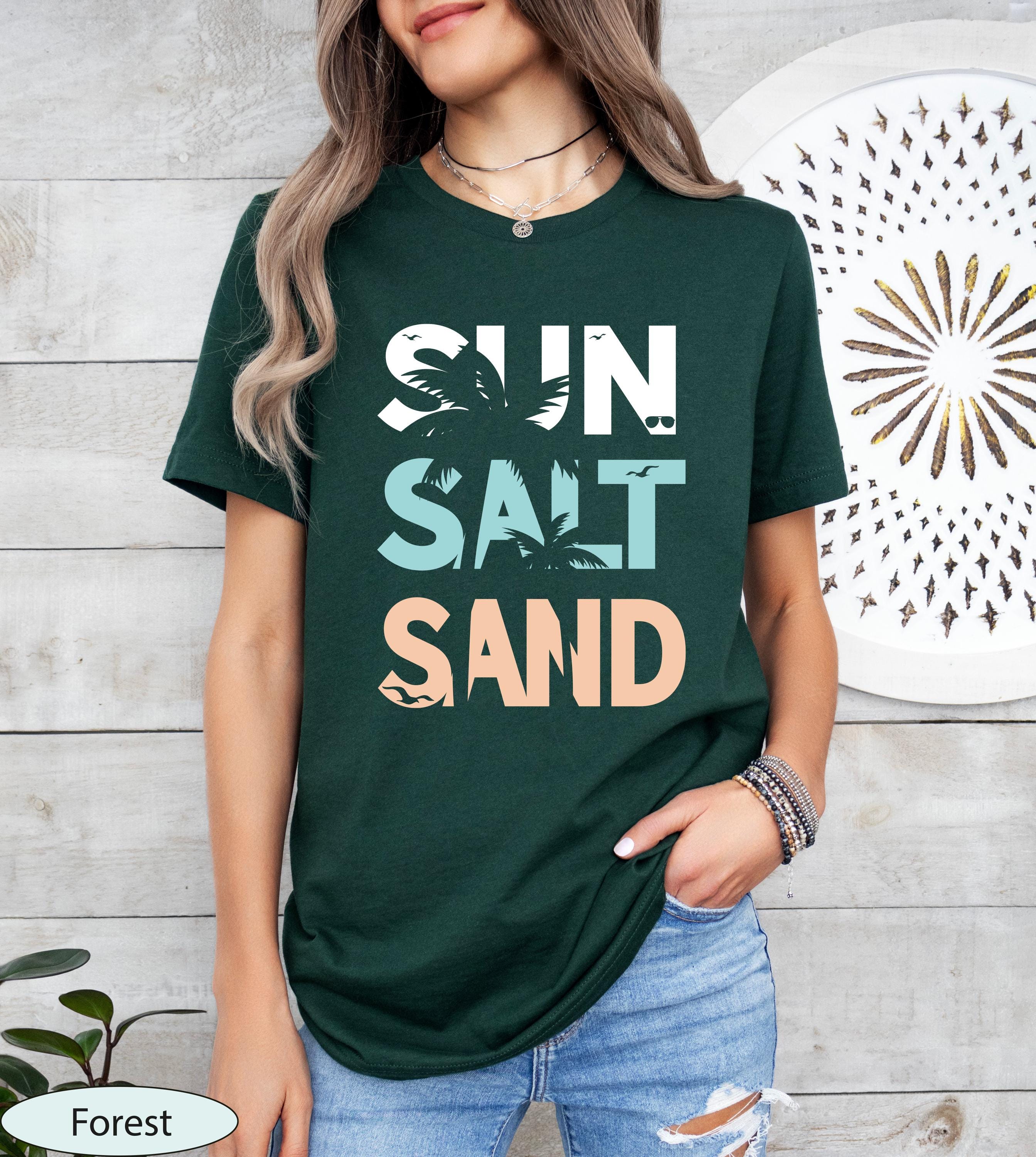 Pink-Inspired "Sun Salt Sand" Tshirt, Sun Salt Sand Palm Tree Shirt, Summer Clothing, Beach Vibes Graphic Tee, Music Lover’s Summer Shirt