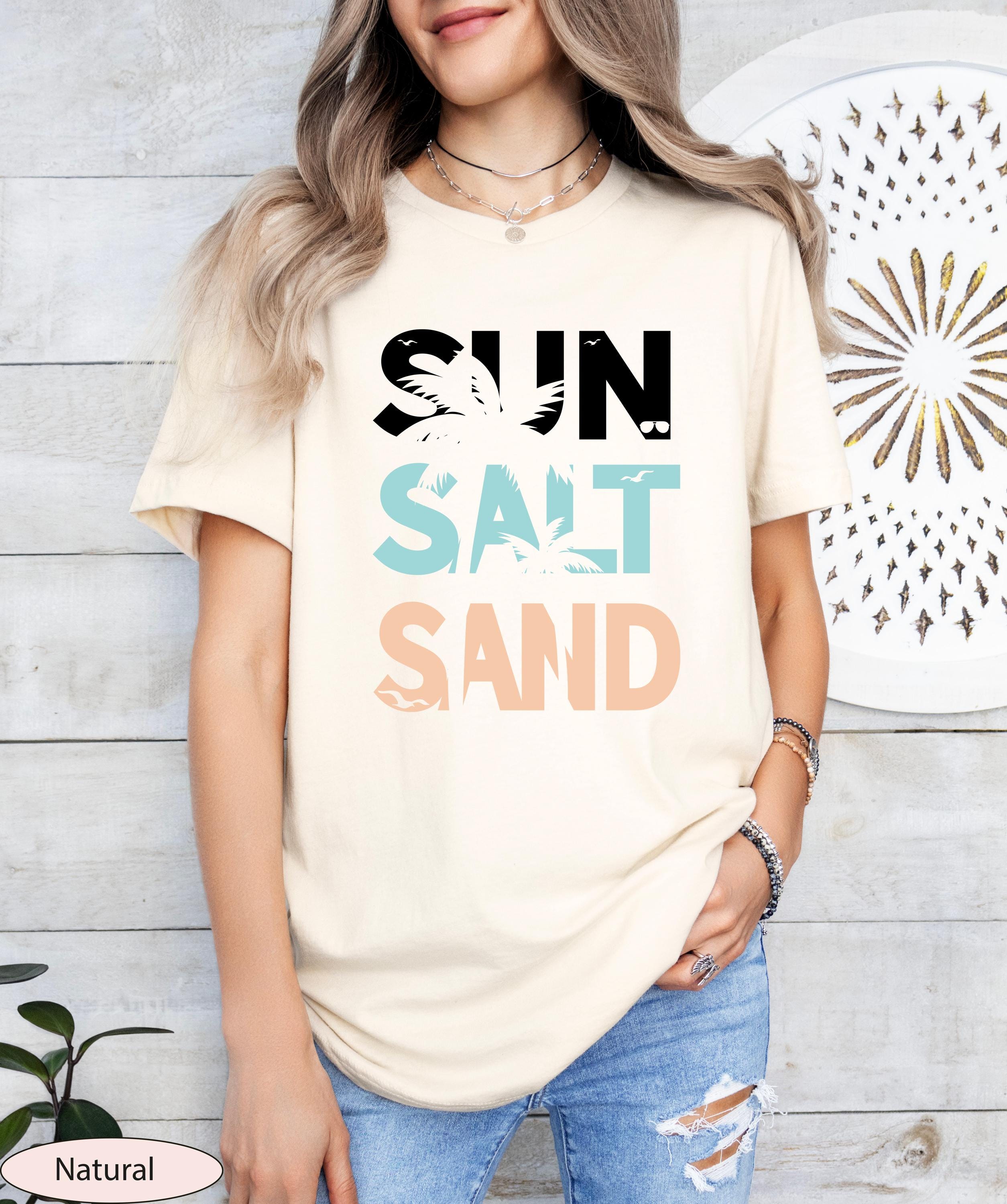 Pink-Inspired "Sun Salt Sand" Tshirt, Sun Salt Sand Palm Tree Shirt, Summer Clothing, Beach Vibes Graphic Tee, Music Lover’s Summer Shirt