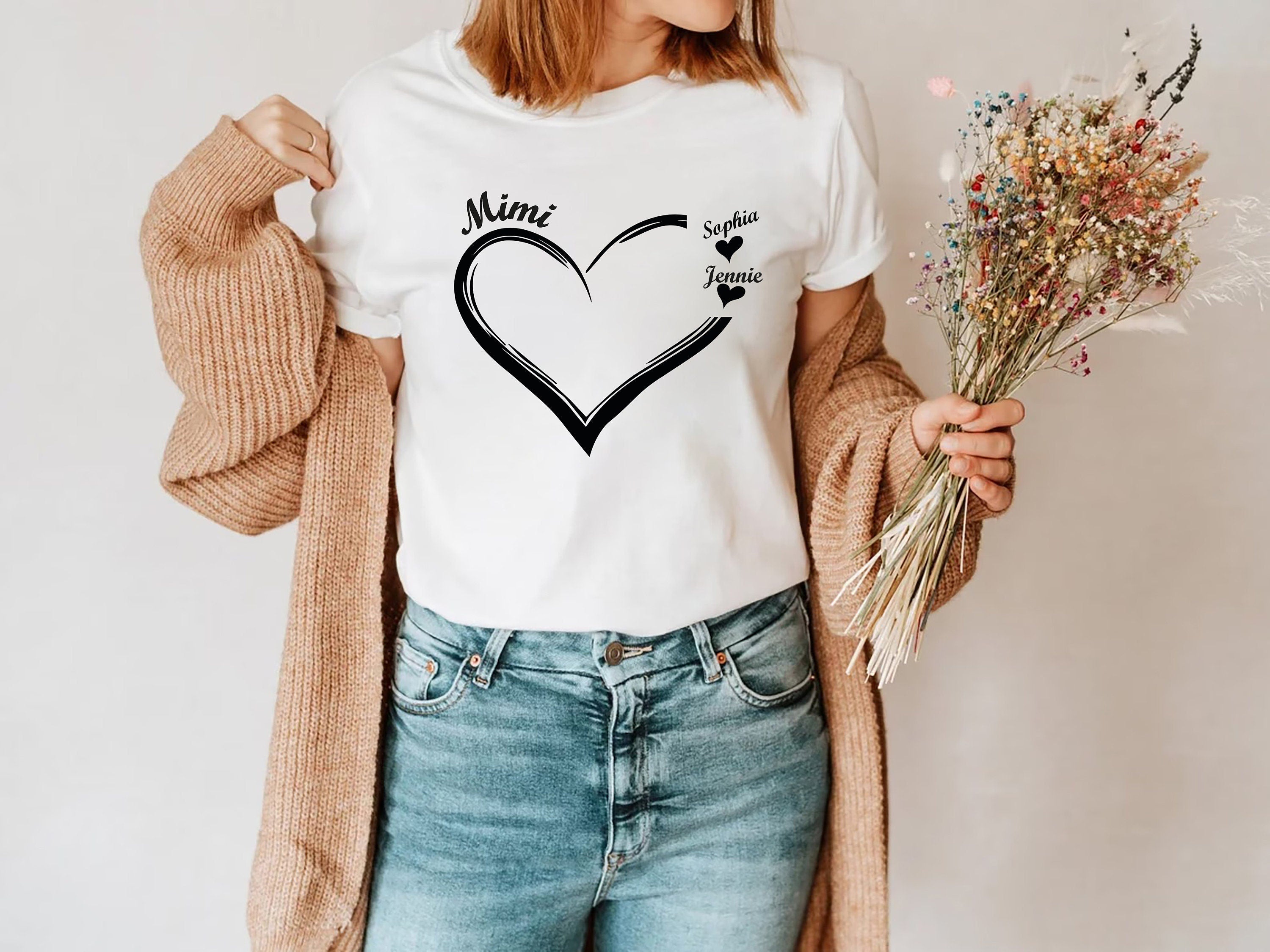 Custom Mama Heart Shirt, Mama Shirt with Kids Name, Mom Shirt, Custom Mother's Day Gift, Personalized Mom Shirt, Mom Heart Shirt