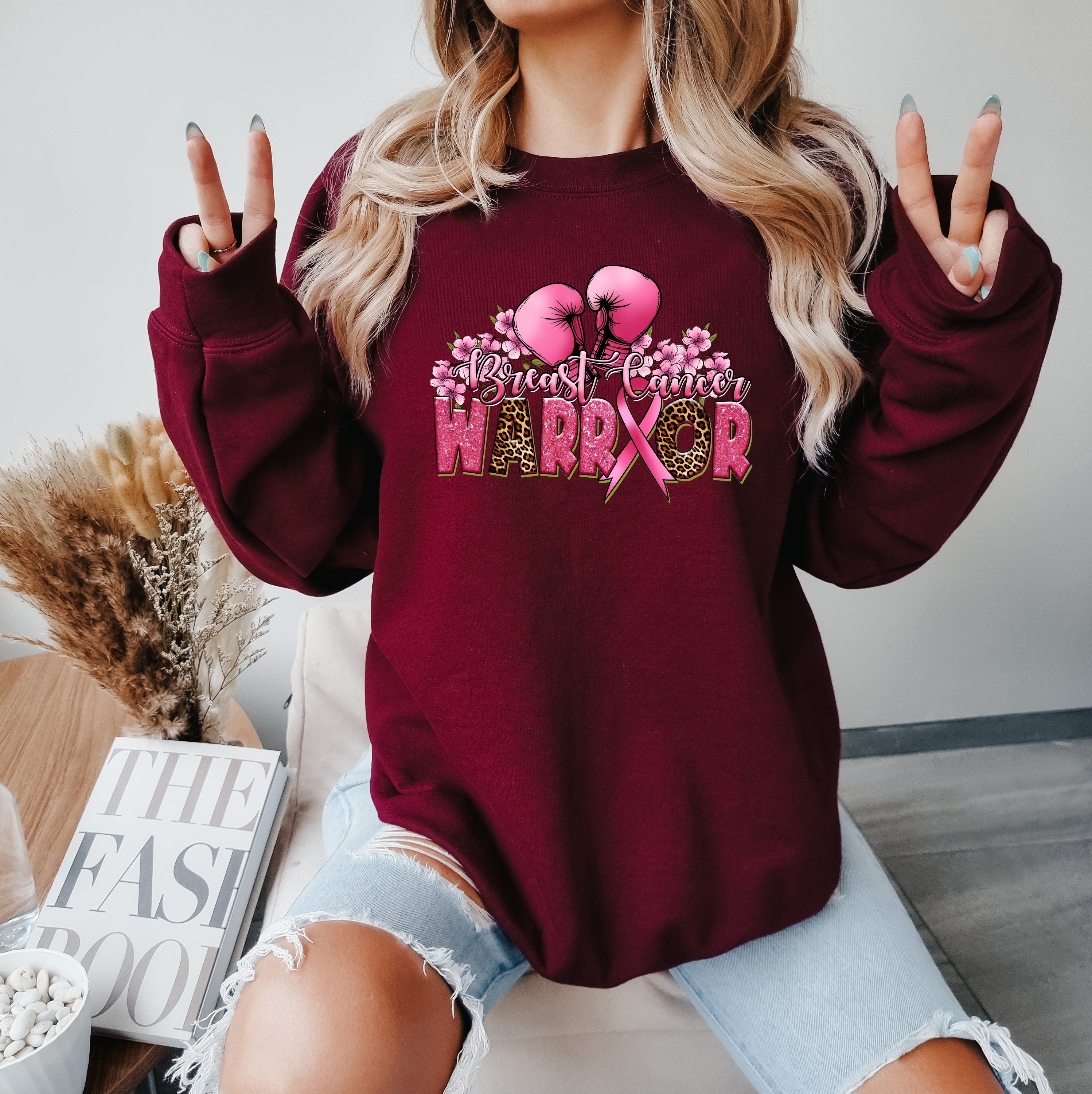 Fight Sweatshirt, Warrior Pink Ribbon Breast Cancer Sweatshirt,Breast Cancer Awareness Gifts, Breast Cancer Super hero sweater