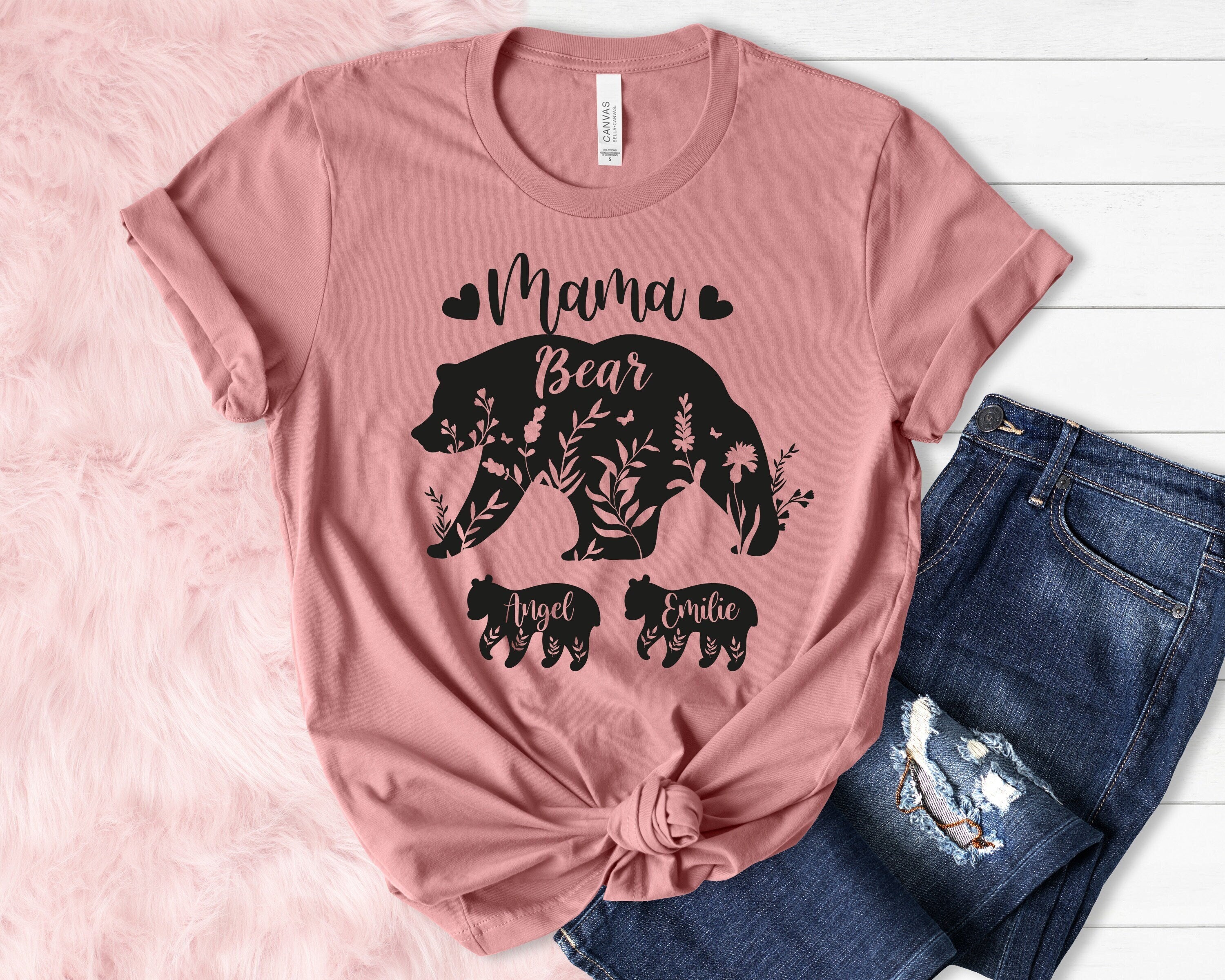 Custom Mama Bear Childs Shirt, Mothers Day Tee, Mom Shirt with Kids Name, Mama Shirt, Mother's Day Flowers, Mother's Day Gift, Gift for Mom