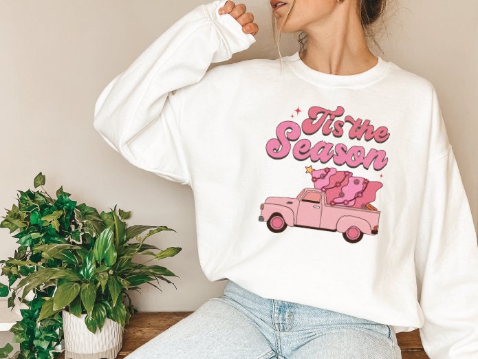 Tis The Season Retro Christmas Sweatshirt, Truck Christmas Sweatshirt, Cute Christmas Crewneck, Xmas Sweater, Trendy Christmas Sweatshirts