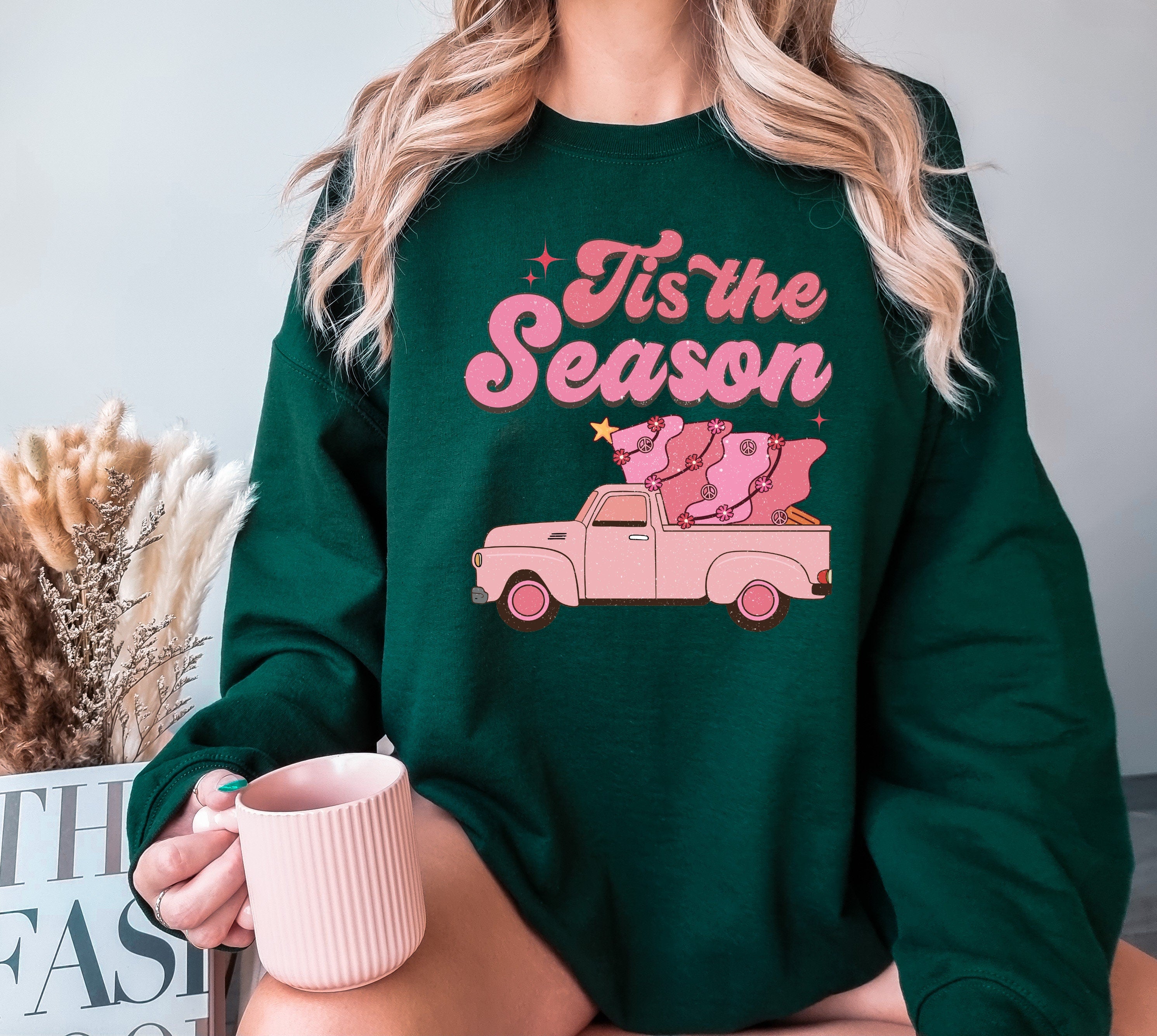 Tis The Season Retro Christmas Sweatshirt, Truck Christmas Sweatshirt, Cute Christmas Crewneck, Xmas Sweater, Trendy Christmas Sweatshirts