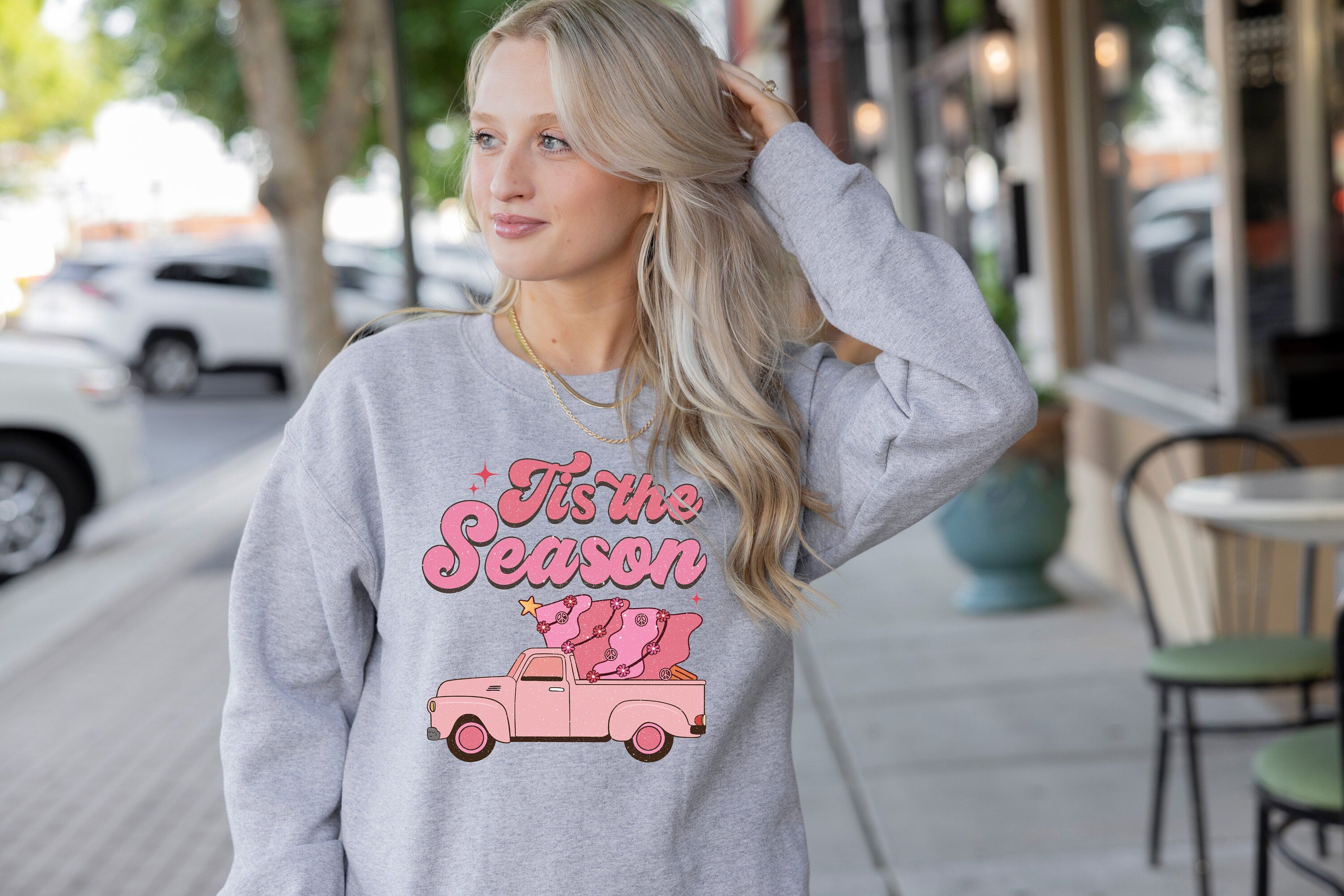 Tis The Season Retro Christmas Sweatshirt, Truck Christmas Sweatshirt, Cute Christmas Crewneck, Xmas Sweater, Trendy Christmas Sweatshirts