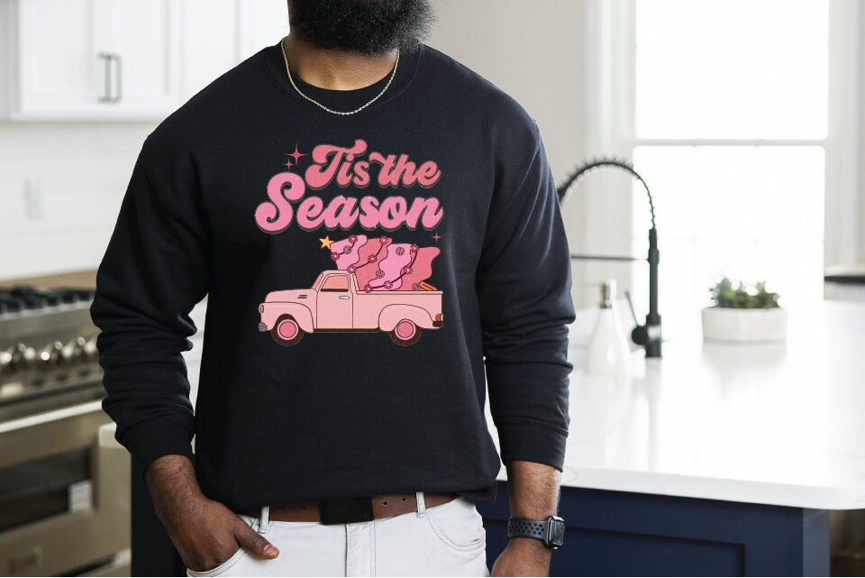 Tis The Season Retro Christmas Sweatshirt, Truck Christmas Sweatshirt, Cute Christmas Crewneck, Xmas Sweater, Trendy Christmas Sweatshirts