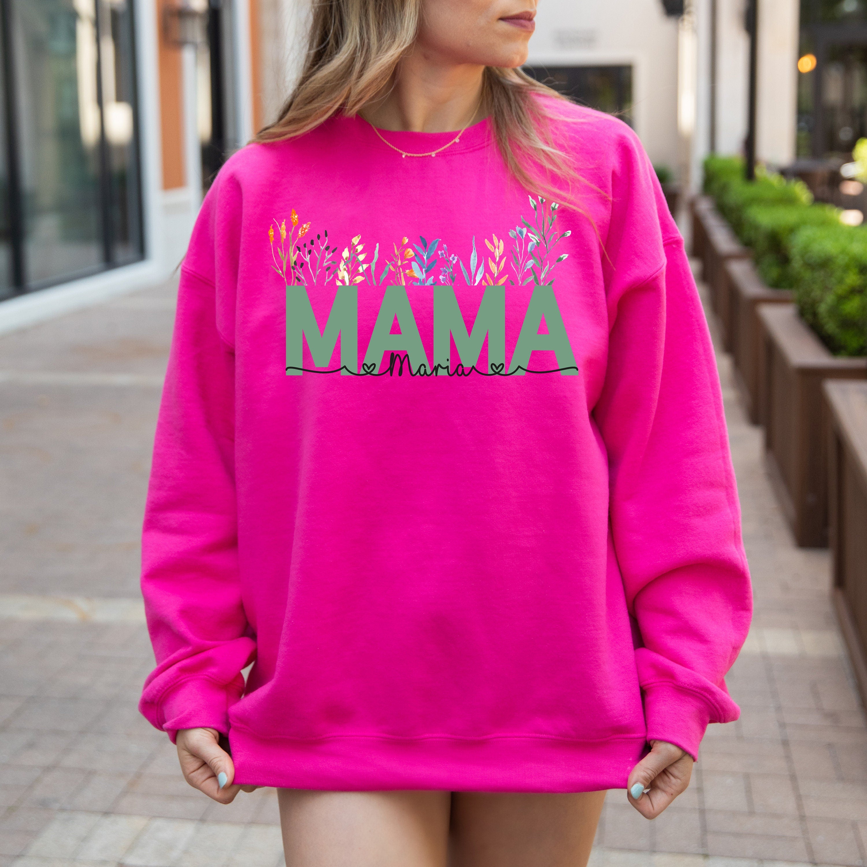 Custom Mama Sweatshirt and Children Name on Sleeve,Wildflower Mama Sweatshirt,Ladies long Sleeve,Gift for Mom, Floral Mom Shirt,Gift for Mom