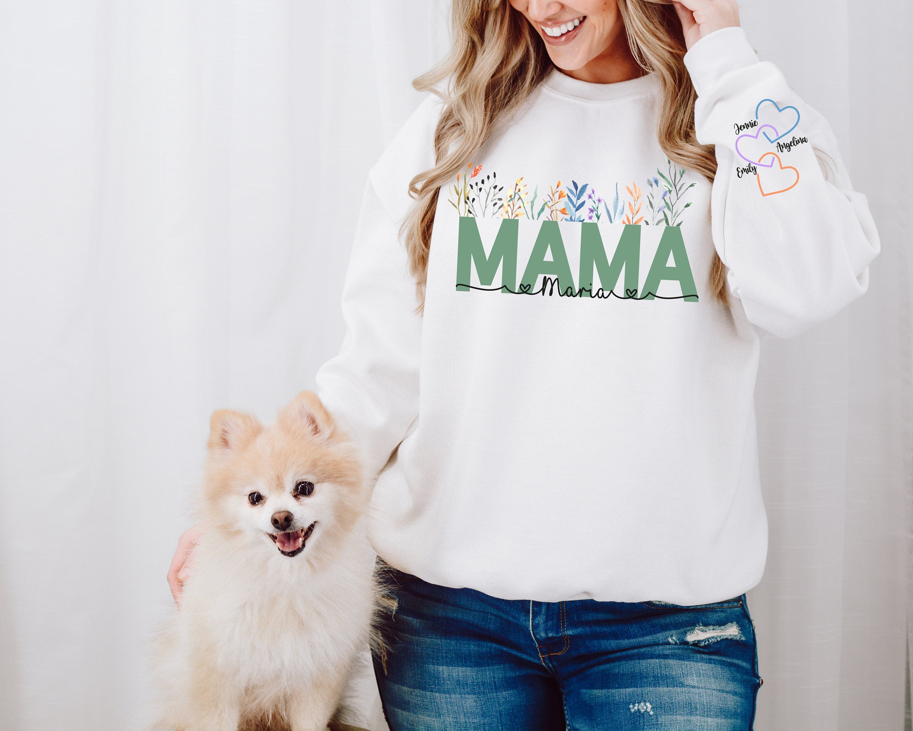 Custom Mama Sweatshirt and Children Name on Sleeve,Wildflower Mama Sweatshirt,Ladies long Sleeve,Gift for Mom, Floral Mom Shirt,Gift for Mom