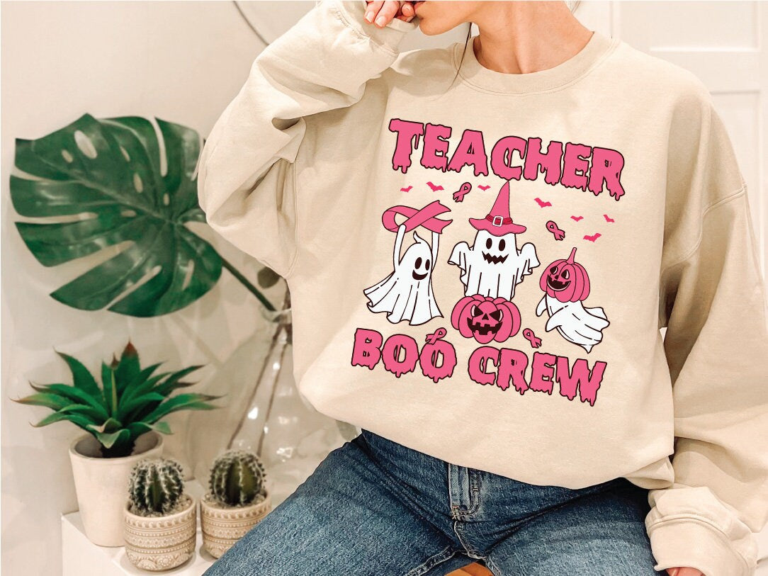 Teacher Boo Crew Sweatshirt, halloween sweatshirt, Pink Sweatshirt, Cute Halloween Sweatshirt, Teacher Gift,