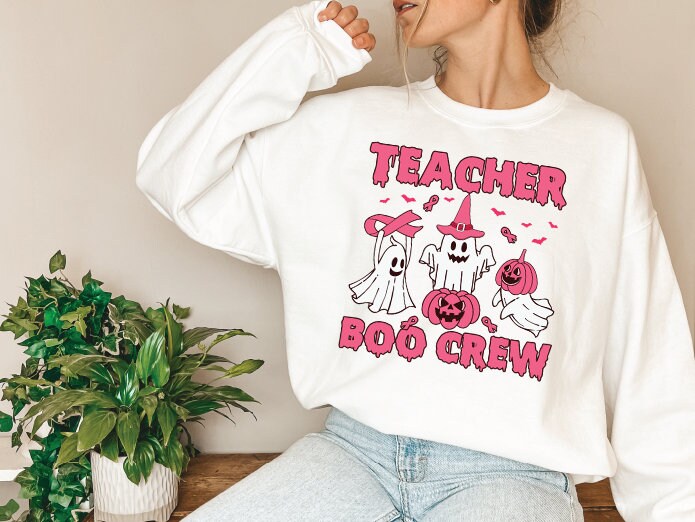 Teacher Boo Crew Sweatshirt, halloween sweatshirt, Pink Sweatshirt, Cute Halloween Sweatshirt, Teacher Gift,